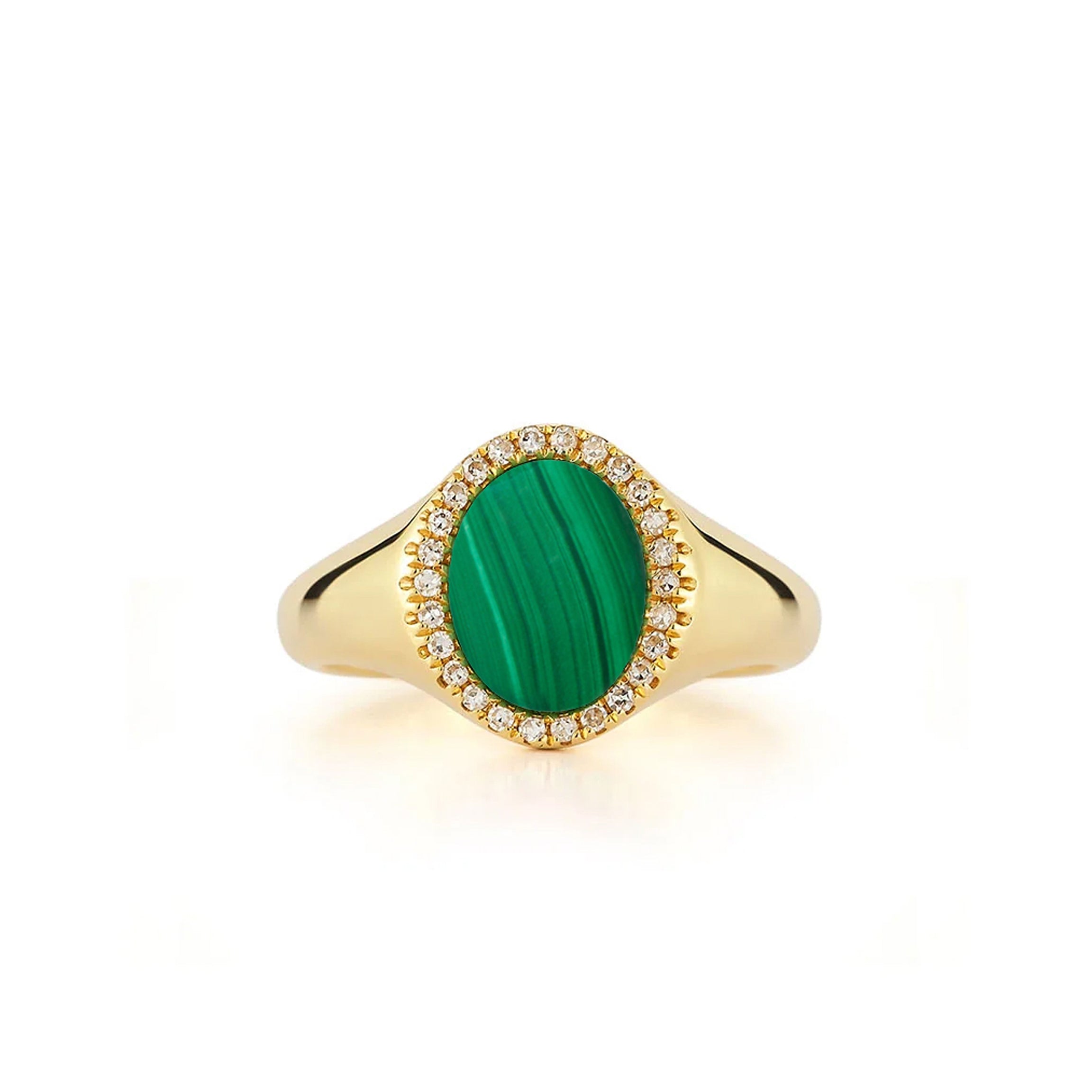 Diamond & Malachite Cabachon Signet Ring