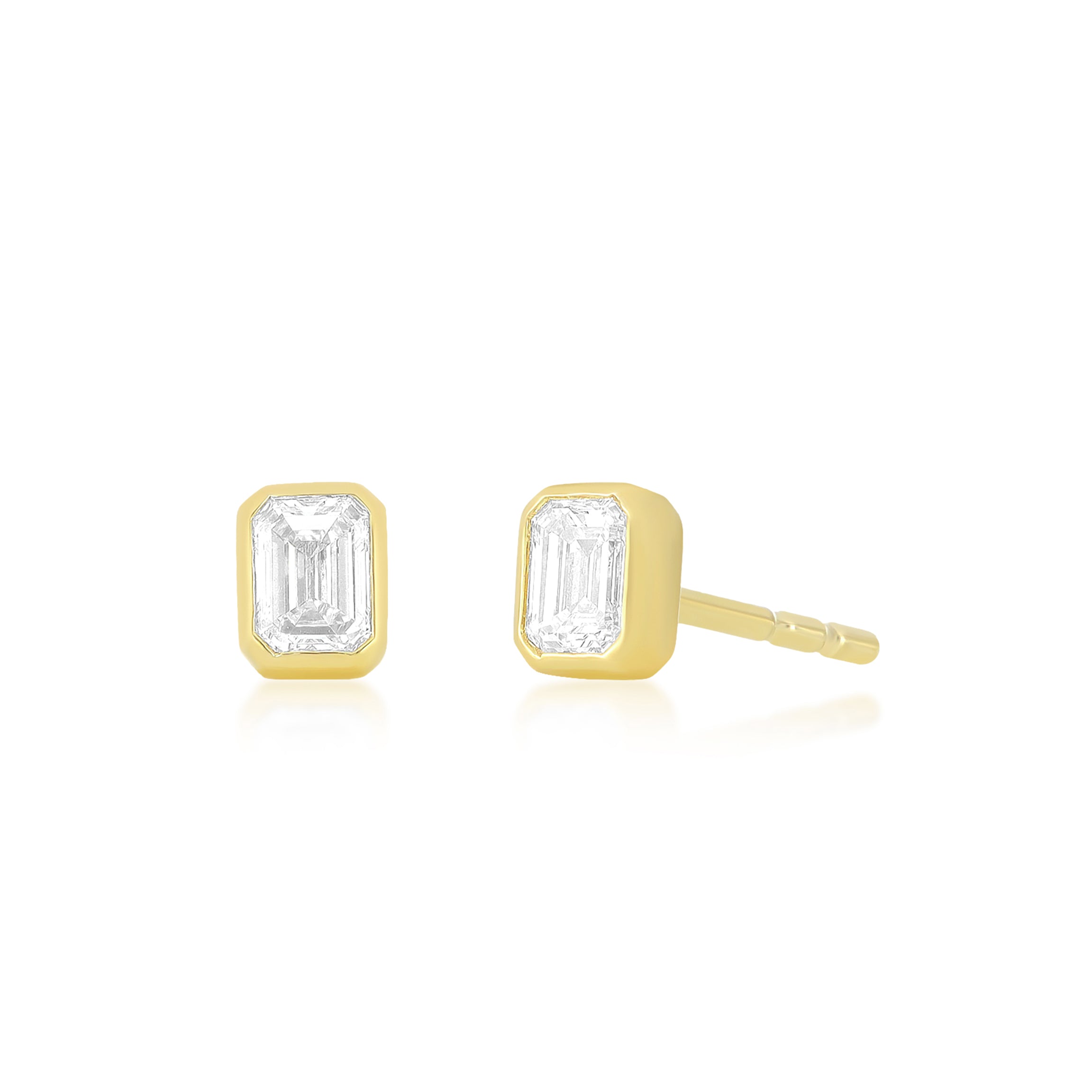 Bezel Set Emerald Cut Diamond Stud Earring