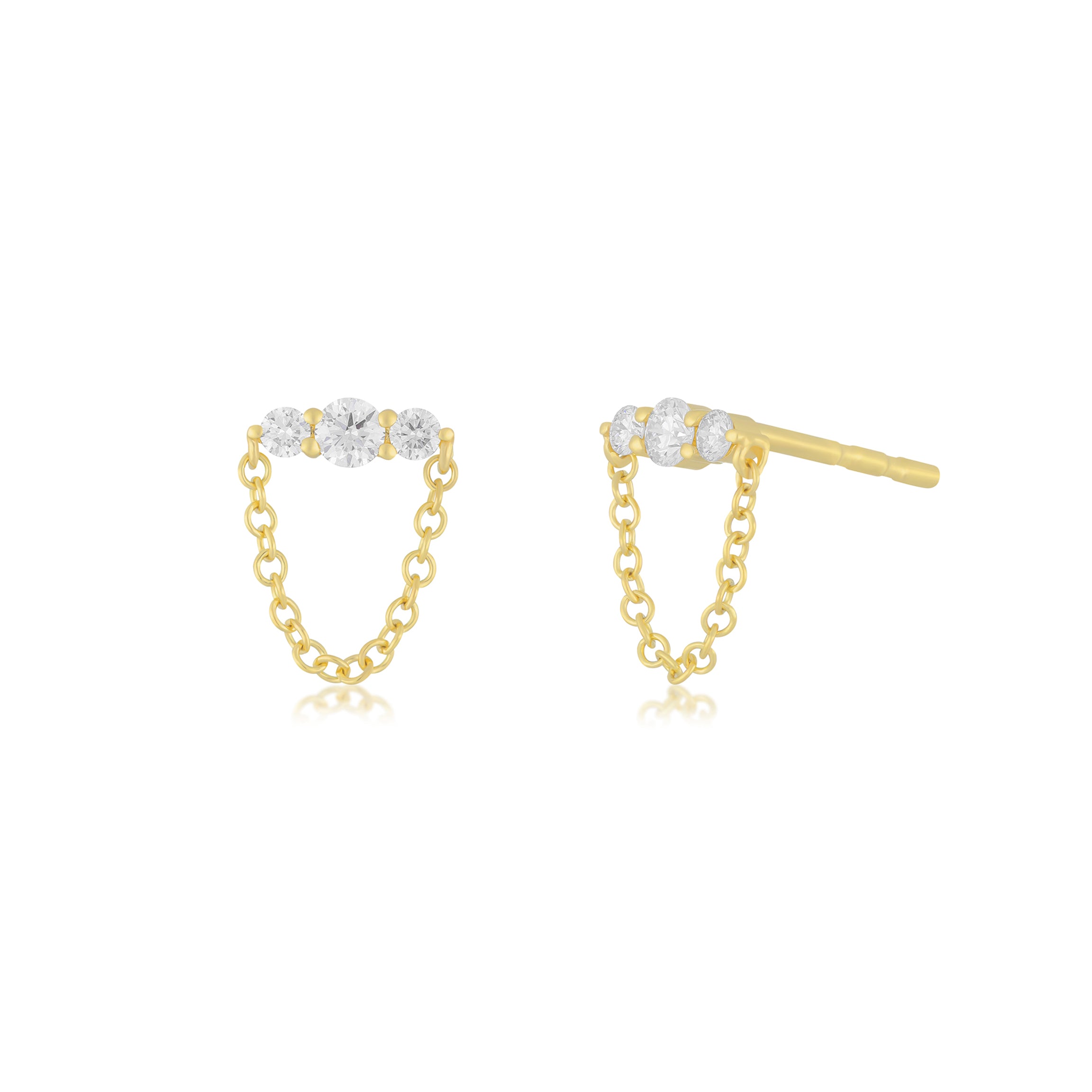 Graduated Diamond Bar Chain Stud Earring