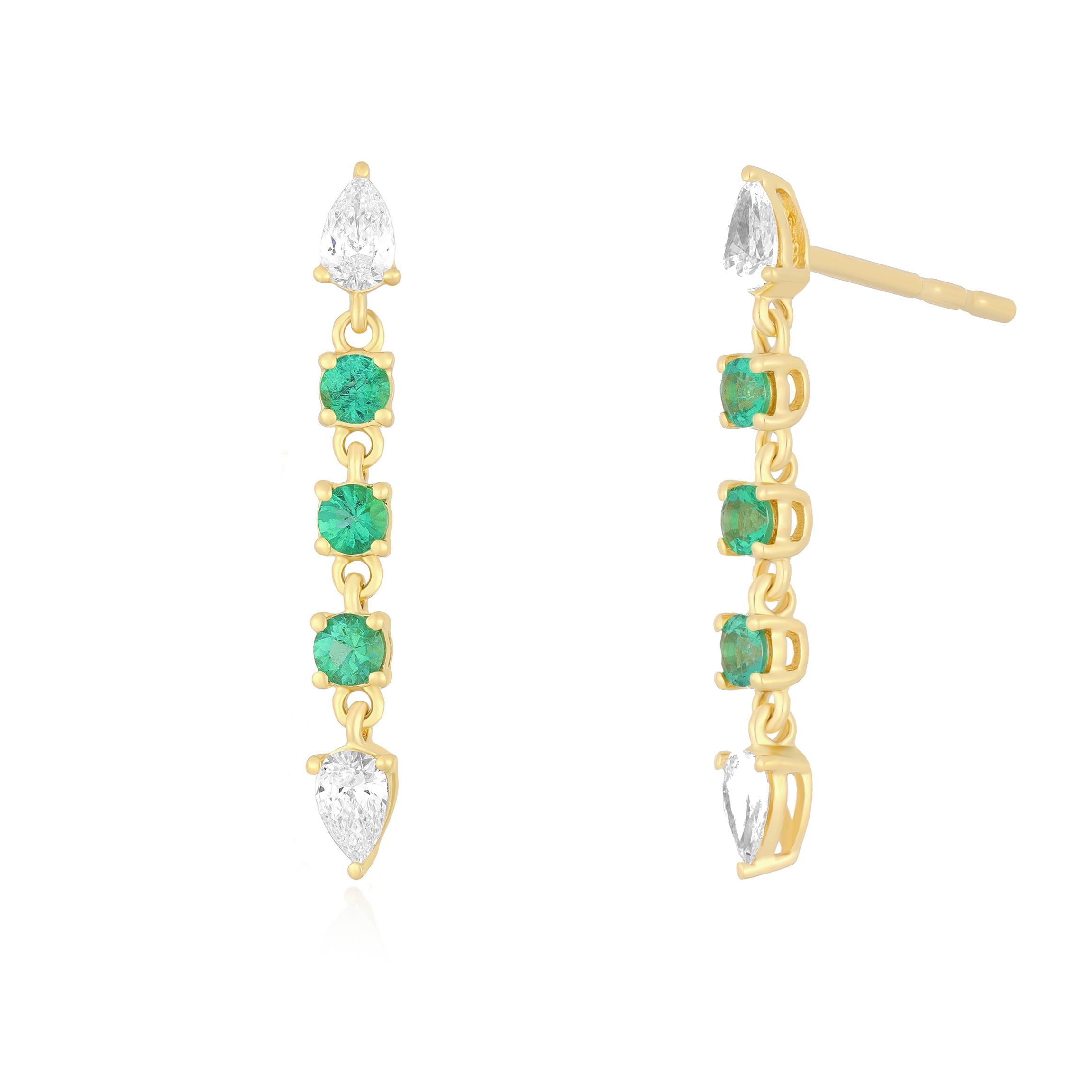 Diamond & Emerald Drop Stud Earrings
