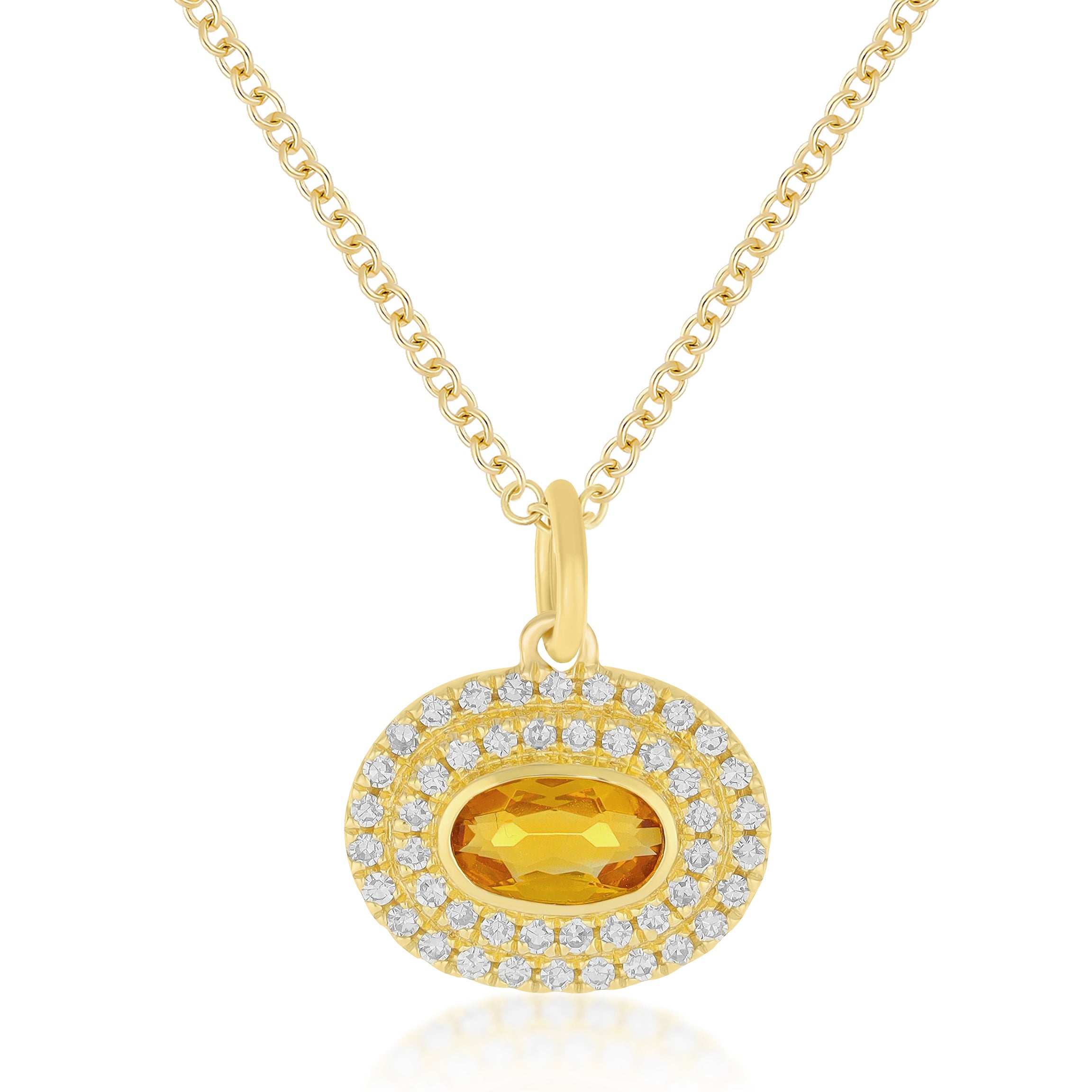 Diamond & Oval Citrine Gem Necklace