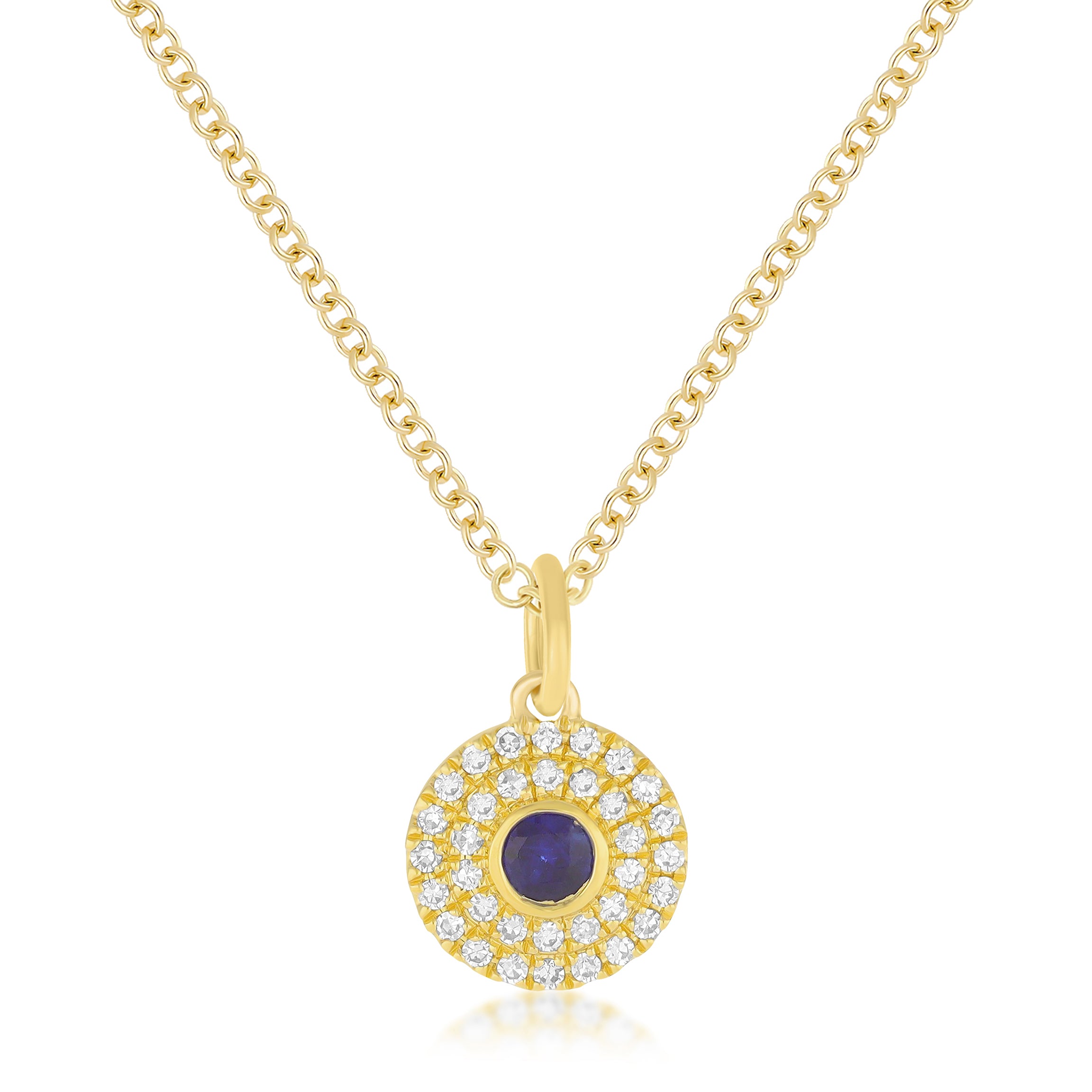 Diamond & Round Blue Sapphire Gem Necklace