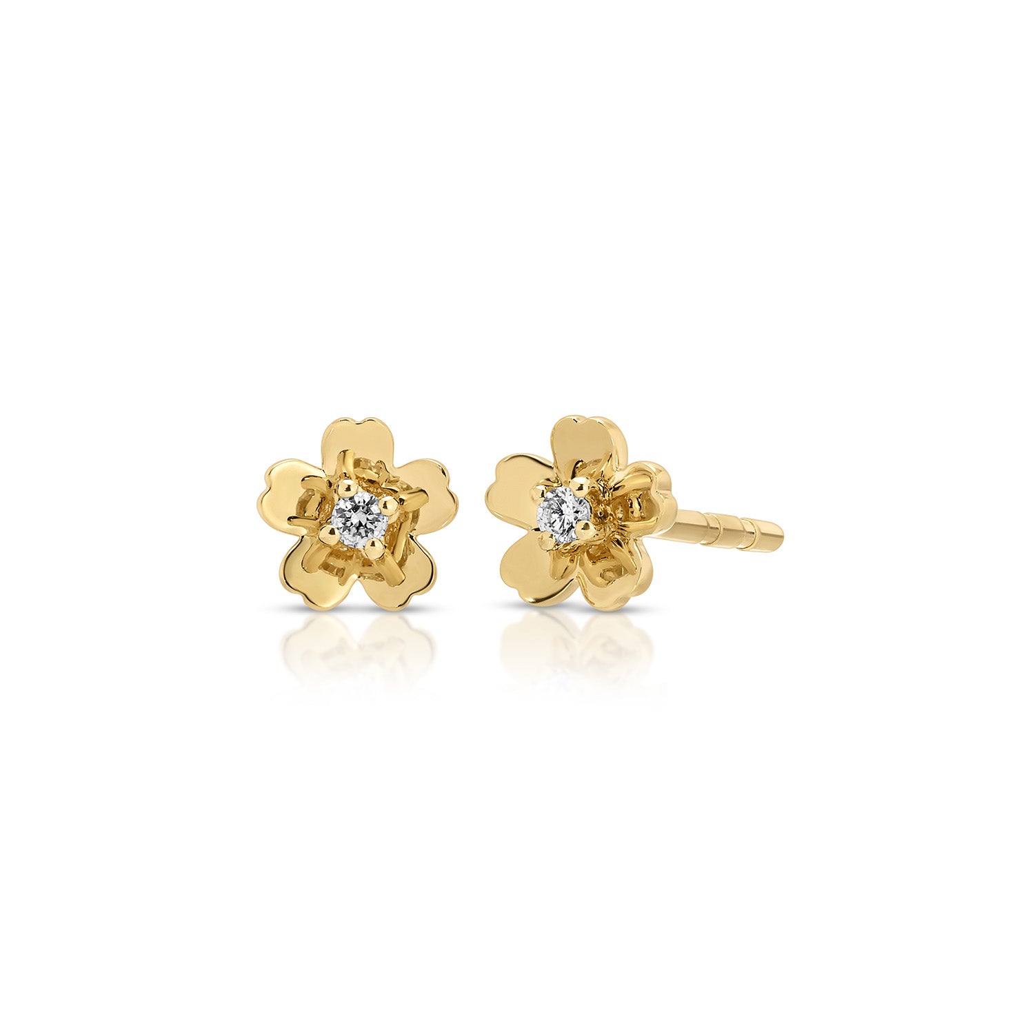 Diamond and Gold Mini Cherry Blossom Stud Earring