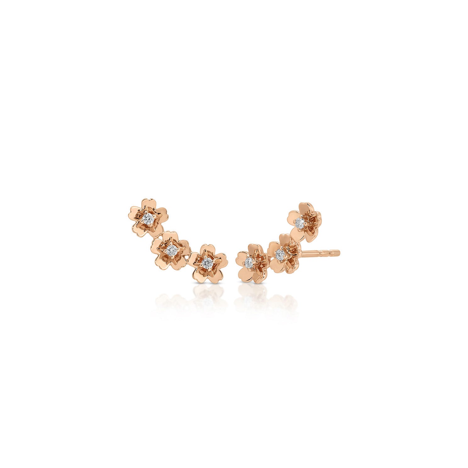 Gold and Diamond Triple Mini Cherry Blossom Ear Climber