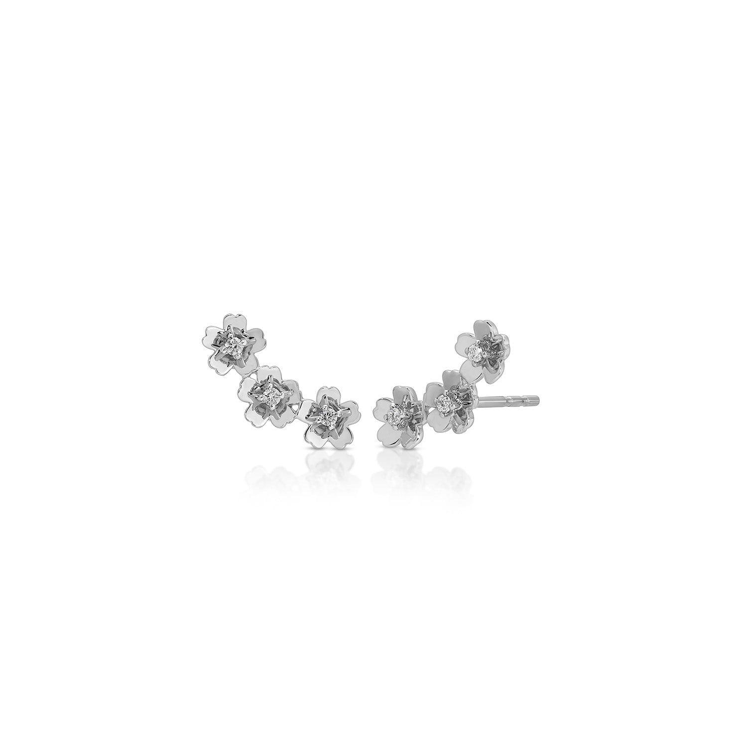 Gold and Diamond Triple Mini Cherry Blossom Ear Climber