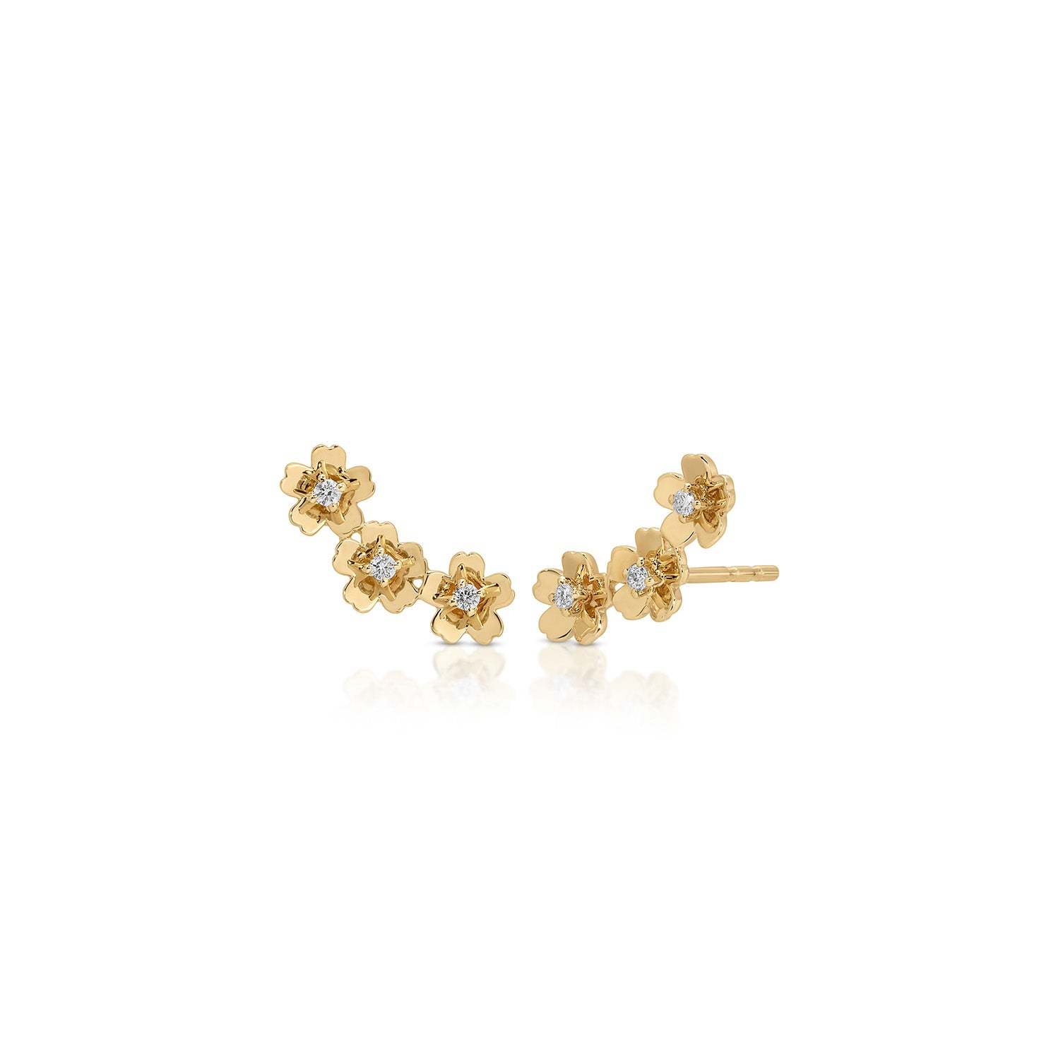 Gold and Diamond Triple Mini Cherry Blossom Ear Climber