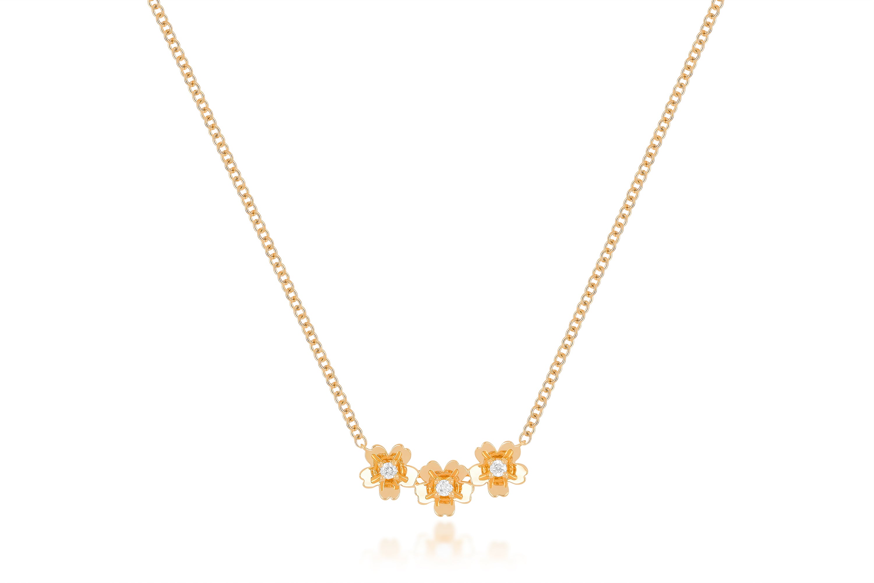 Diamond and Gold Triple Mini Cherry Blossom Necklace