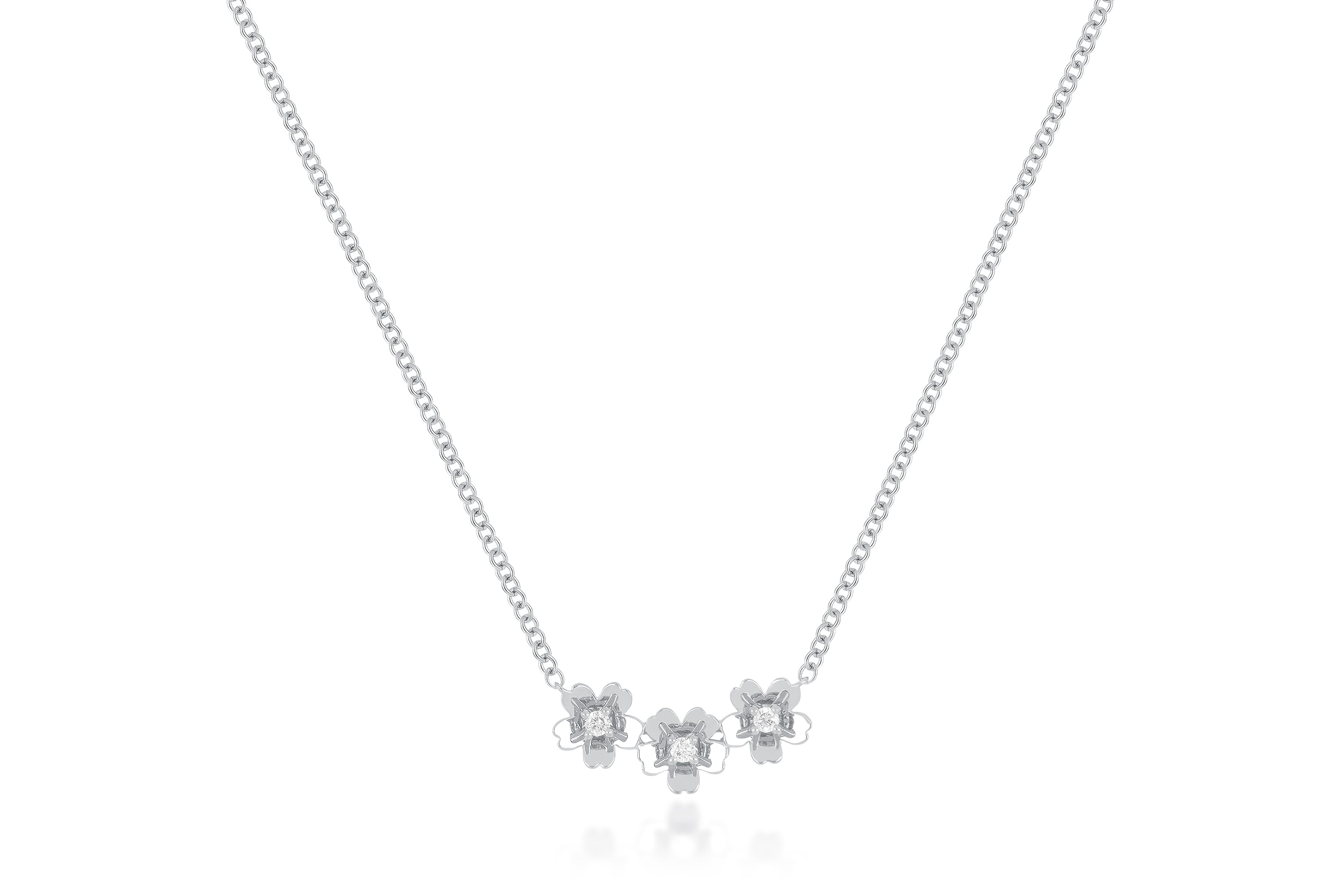 Diamond and Gold Triple Mini Cherry Blossom Necklace