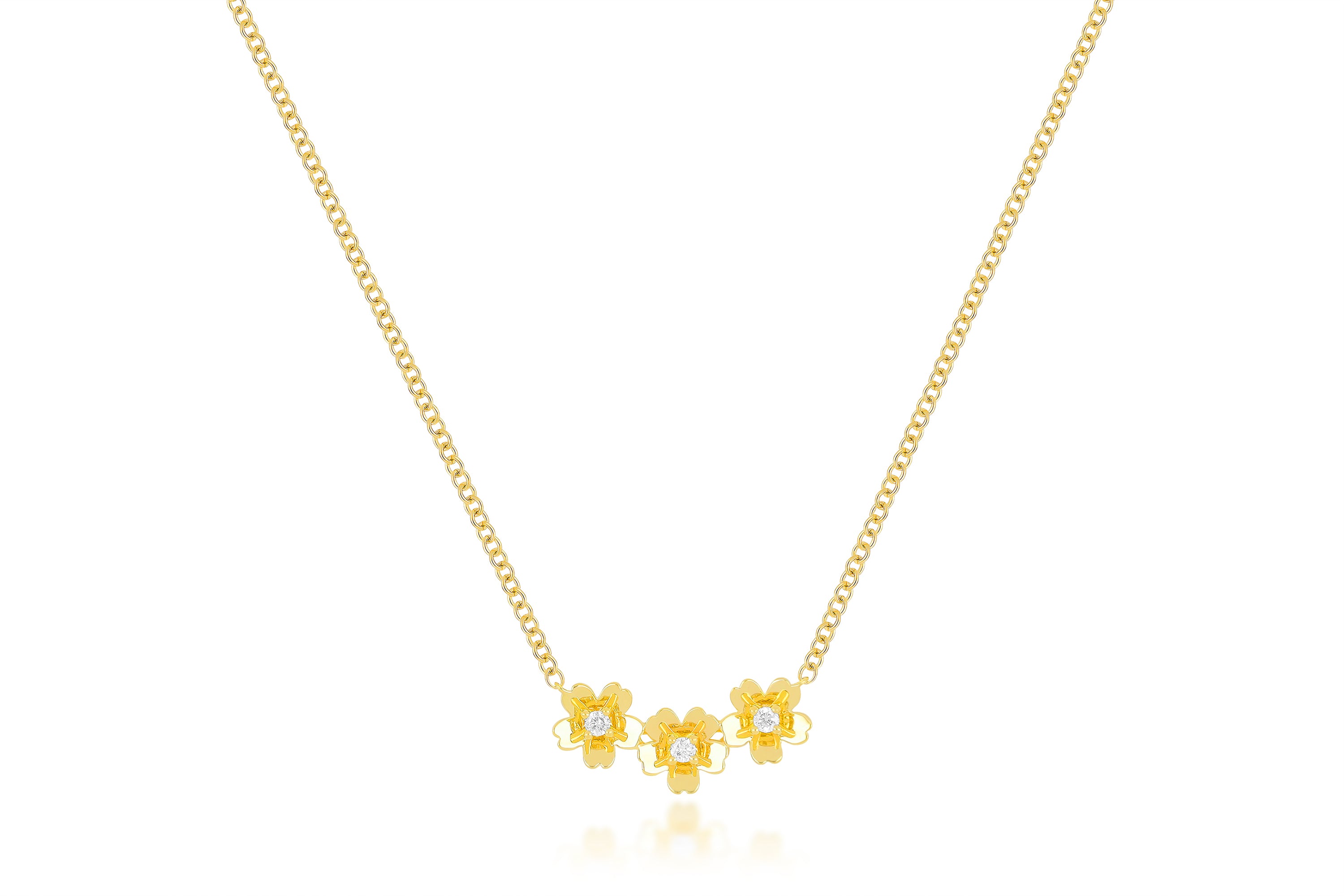 Diamond and Gold Triple Mini Cherry Blossom Necklace