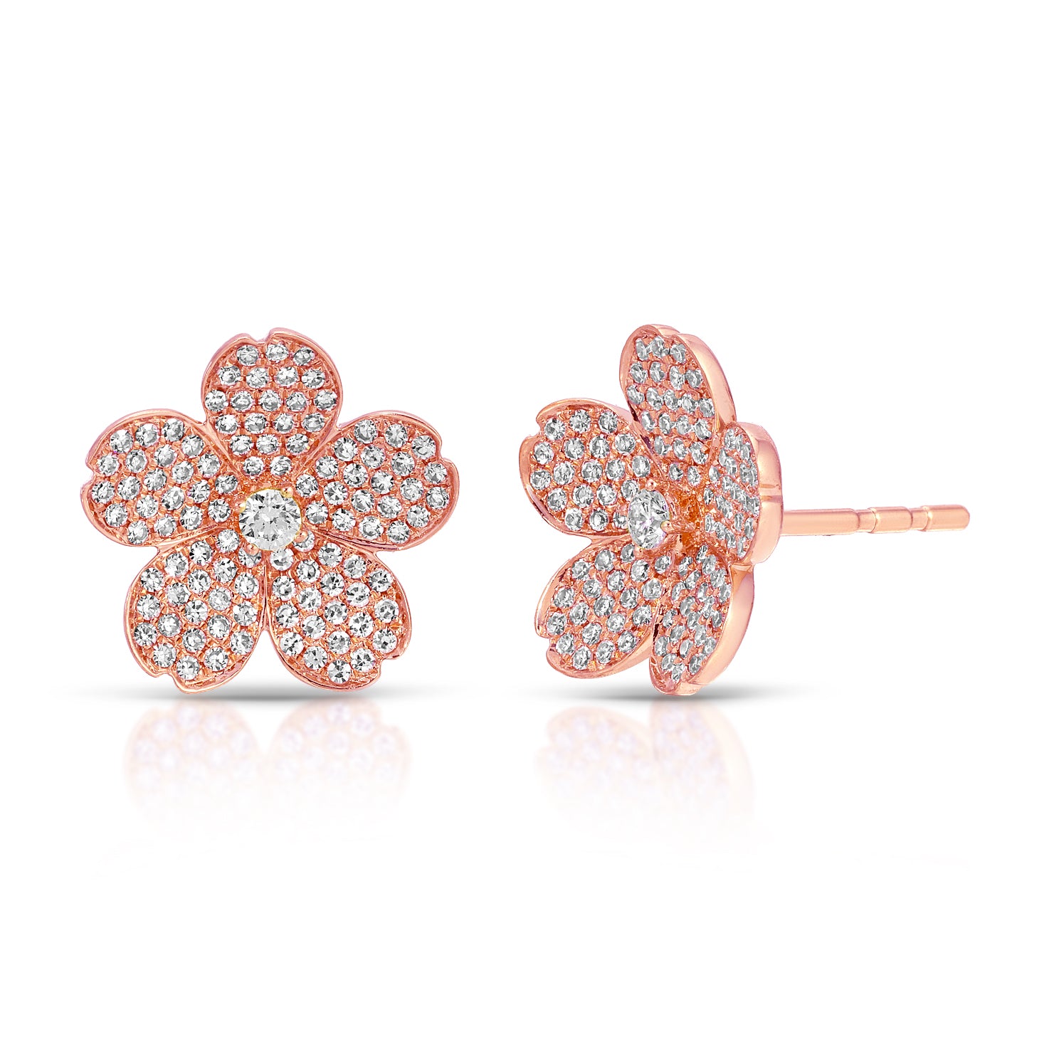 Pavé Diamond Cherry Blossom Stud Earrings