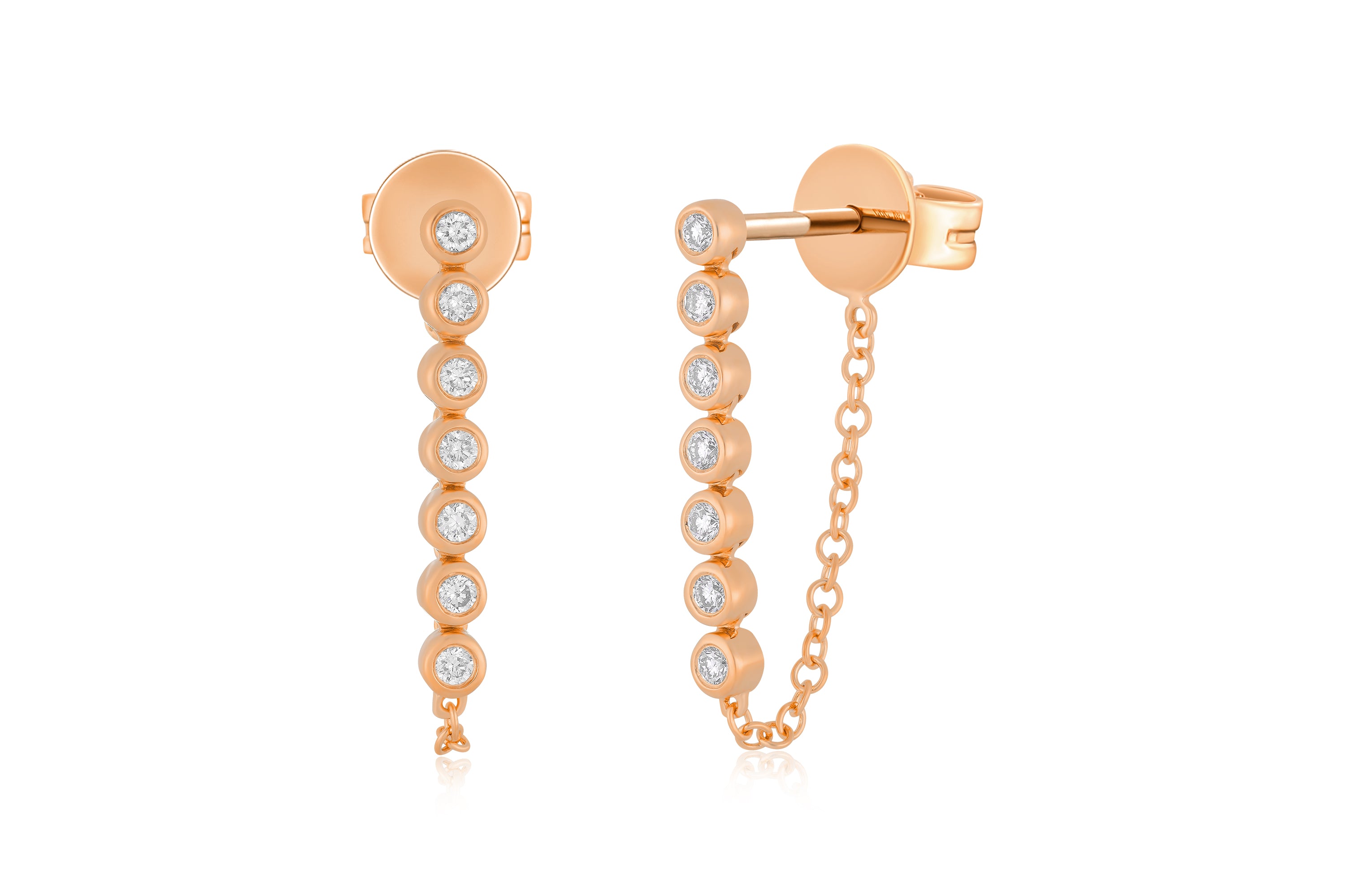 Multi Bezel Diamond Chain Stud Earring