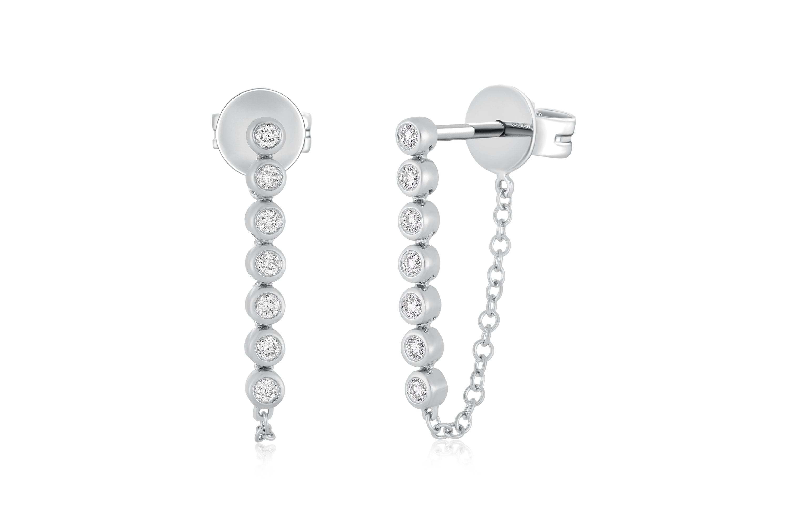 Multi Bezel Diamond Chain Stud Earring
