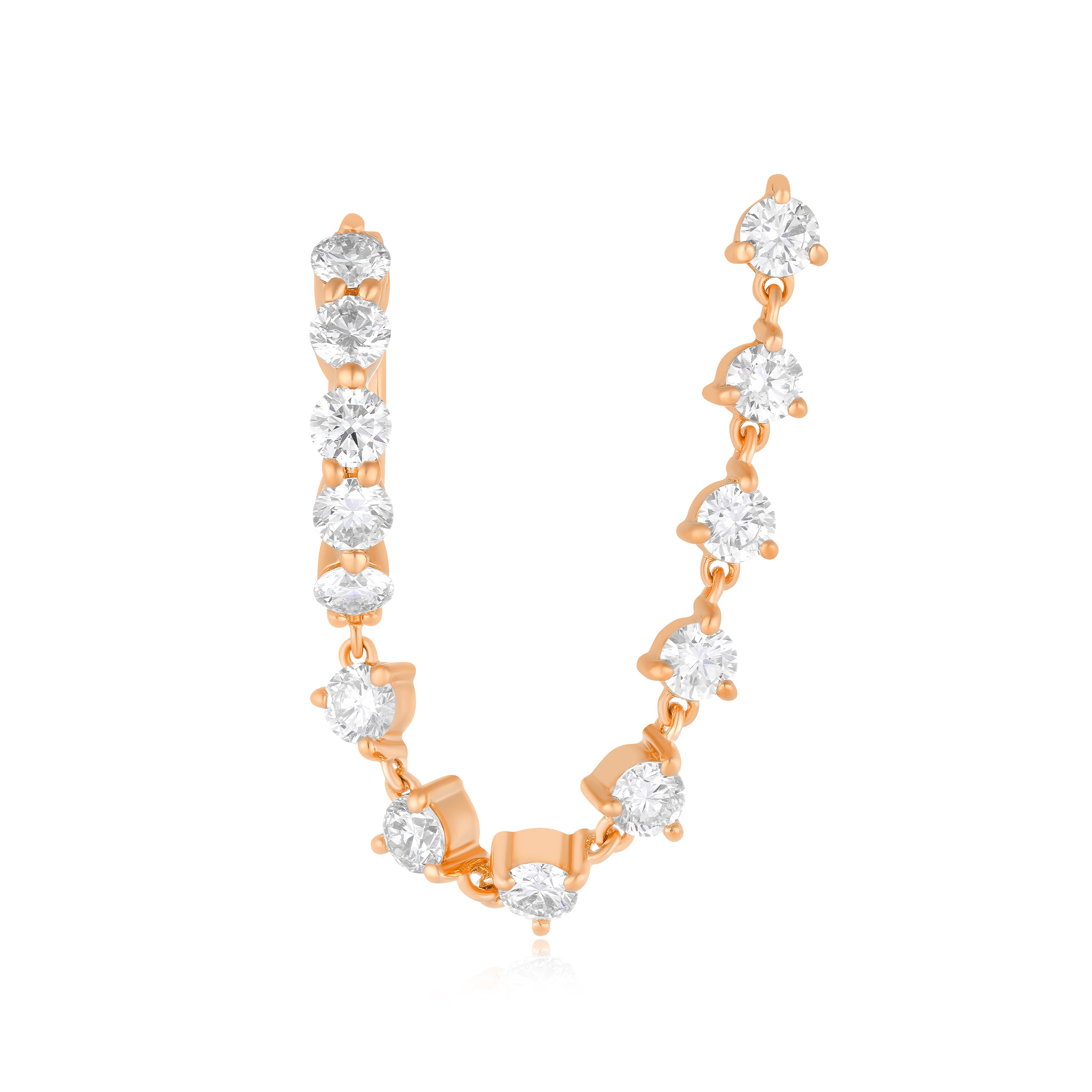 Jumbo Diamond Mini Huggie and Prong Set Chain Stud Earring