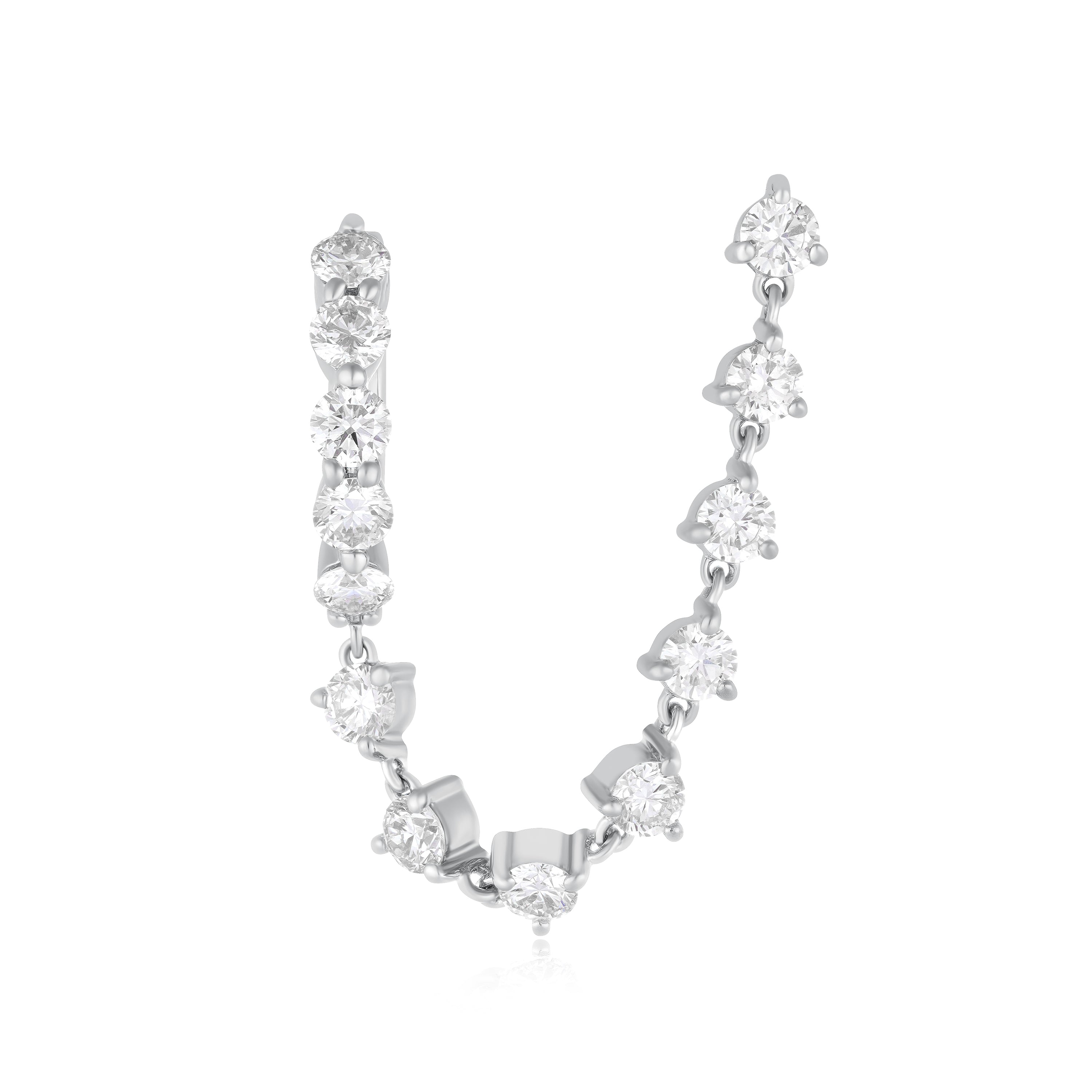 Jumbo Diamond Mini Huggie and Prong Set Chain Stud Earring