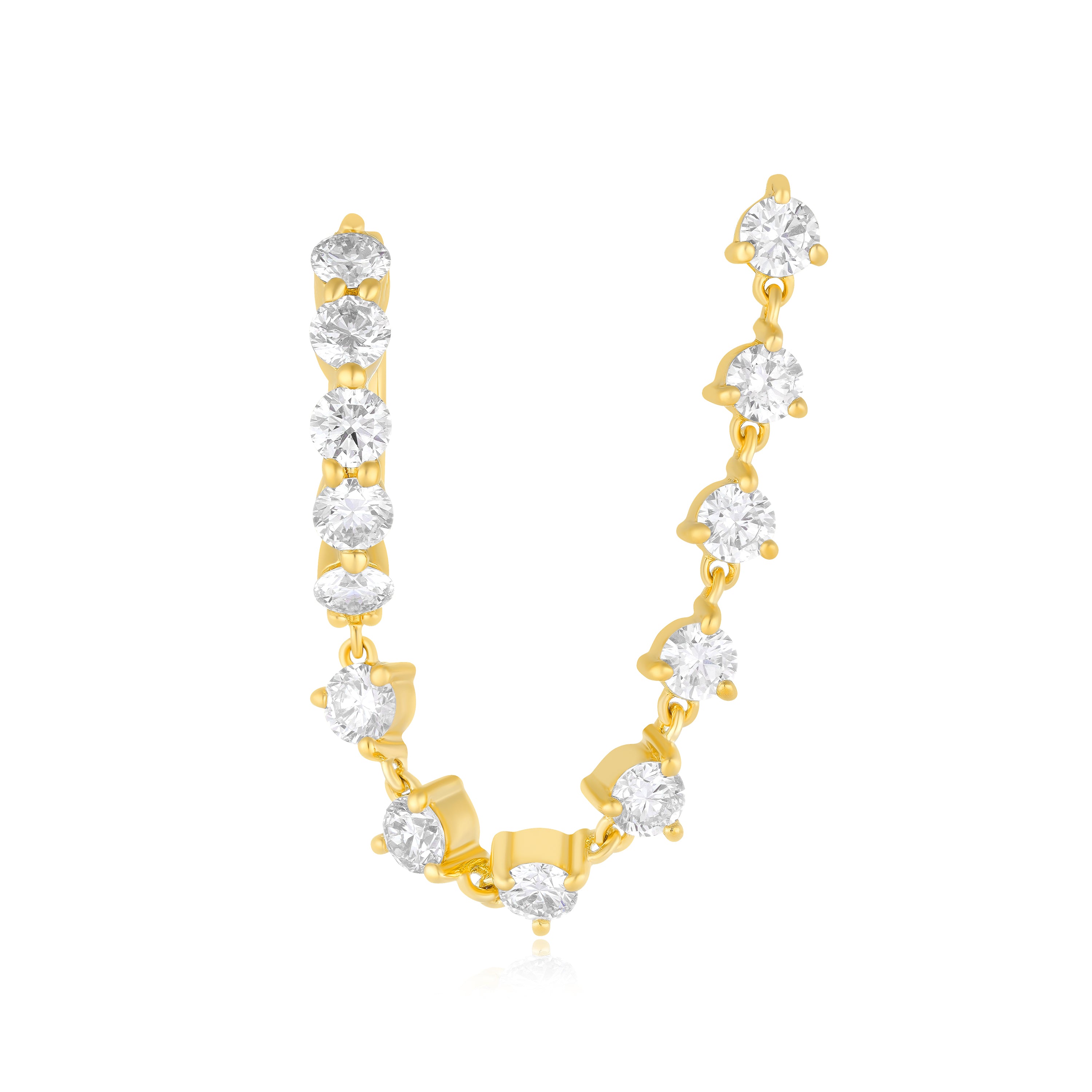 Jumbo Diamond Mini Huggie and Prong Set Chain Stud Earring