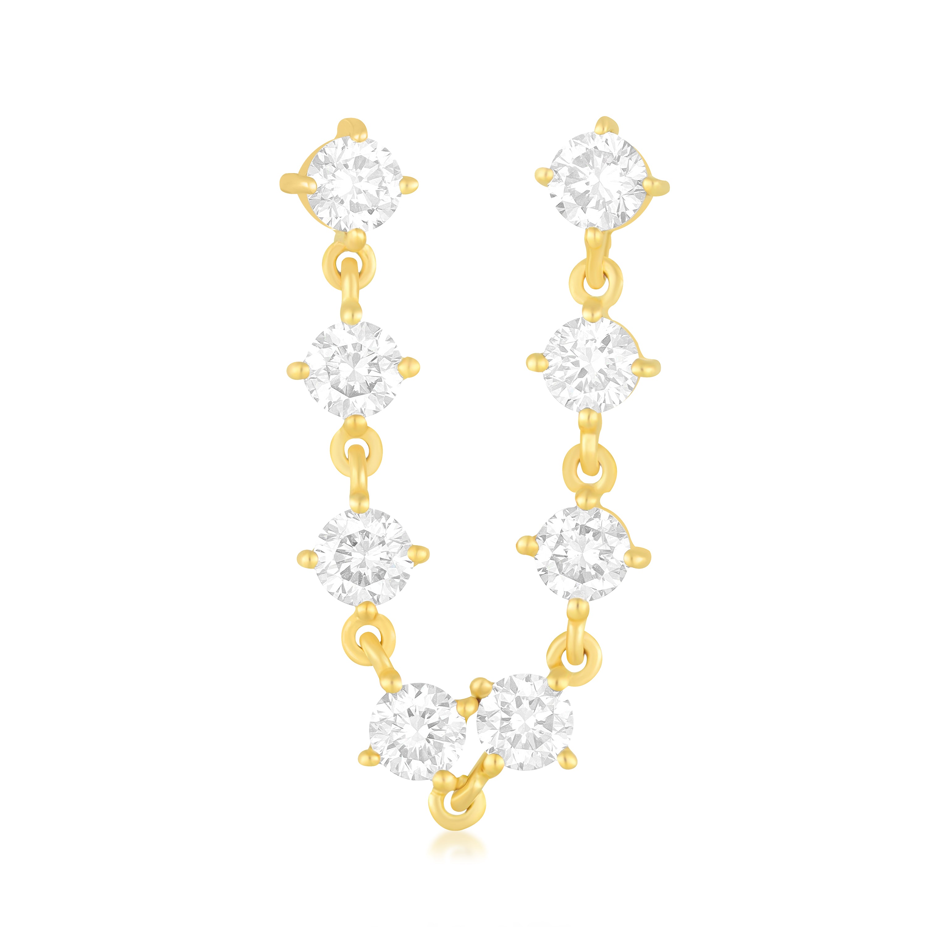 Jumbo Prong Set Diamond Double Chain Stud Earring