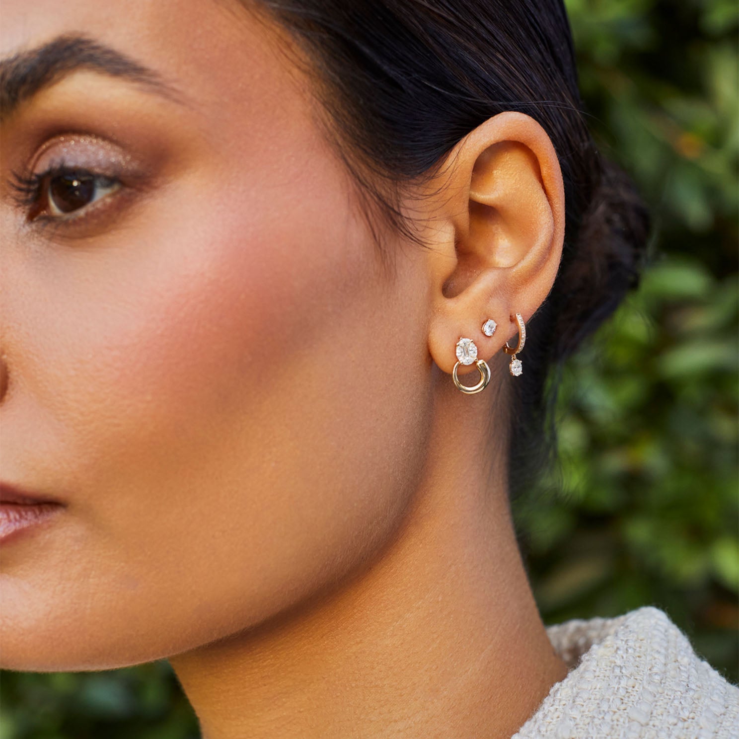 Triple Diamond Cluster Stud Earrings