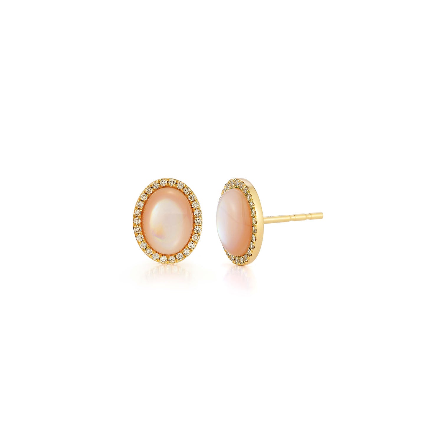 Diamond & Pink Mother Of Pearl Cabochon Stud Earrings