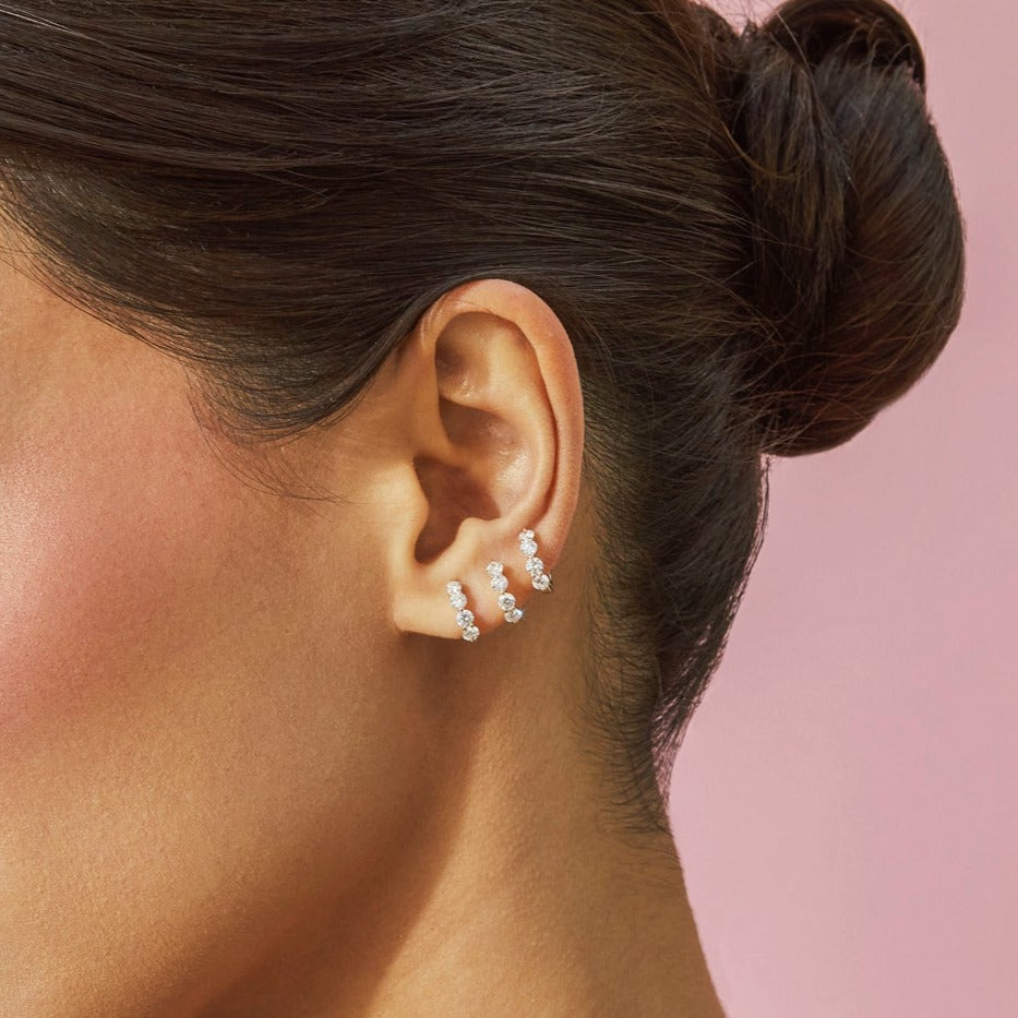 Jumbo Prong Set Diamond Mini Huggie Earring