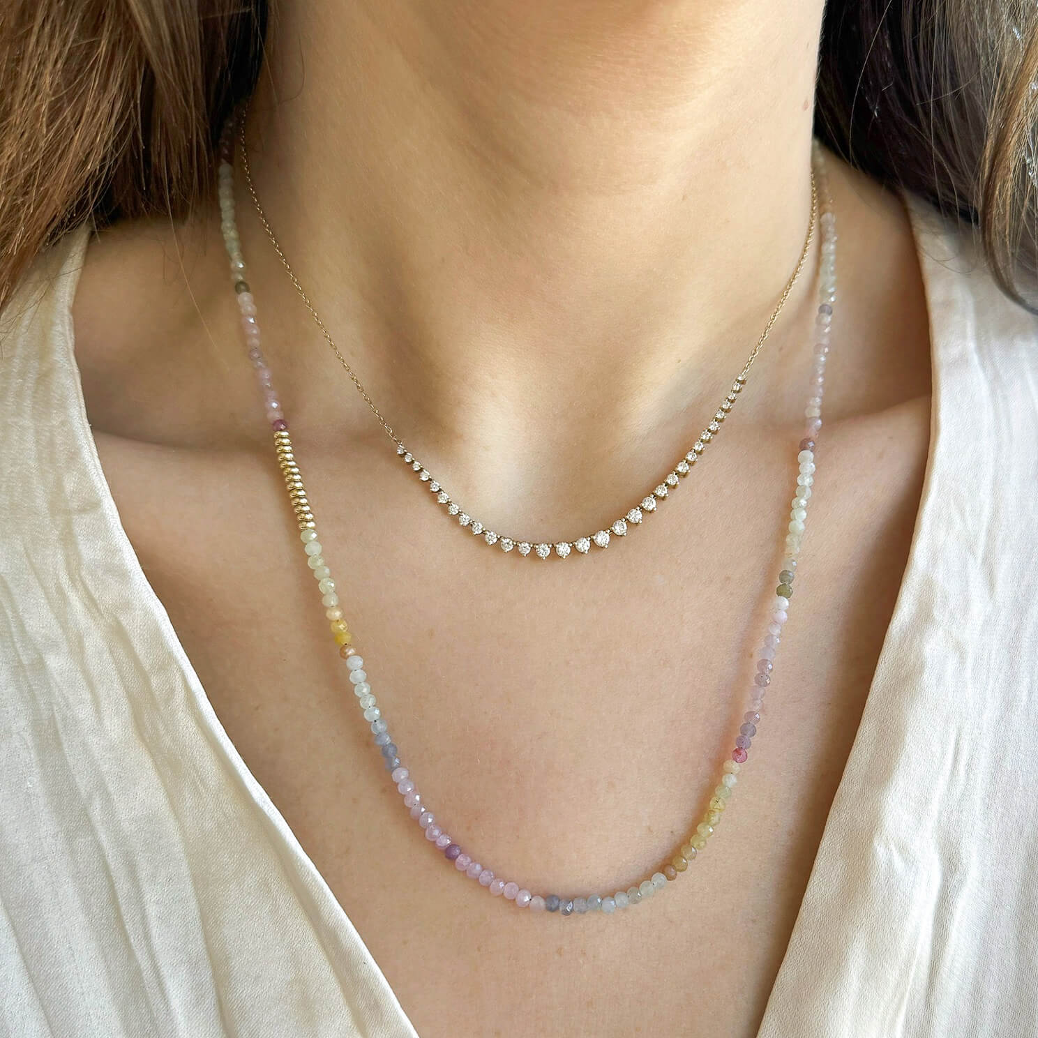Ombré Sapphire Birthstone Bead Necklace & Triple Wrap Bracelet