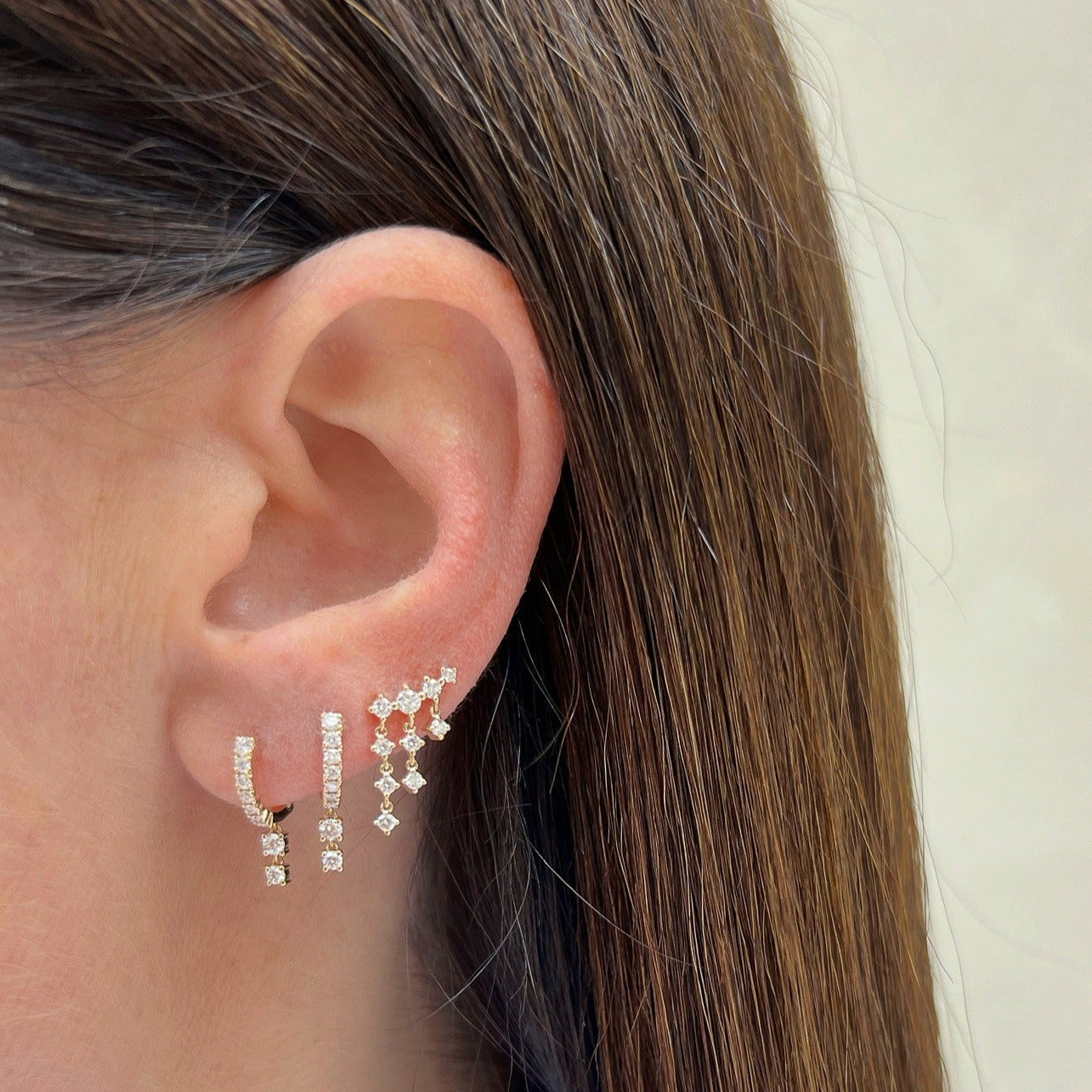 Prong Set Double Drop Huggie Earring