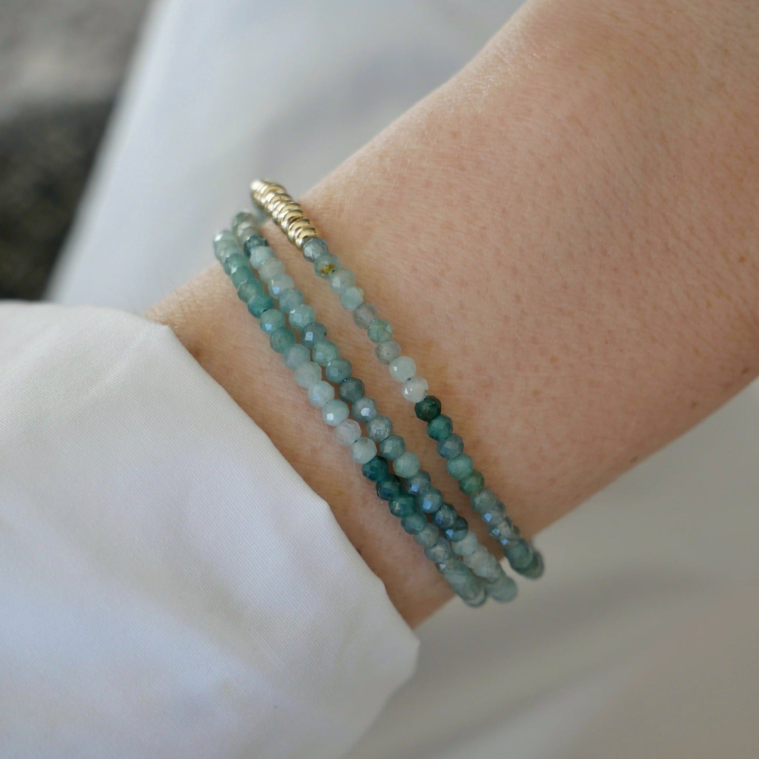 Ombré Tourmaline Birthstone Bead Necklace & Triple Wrap