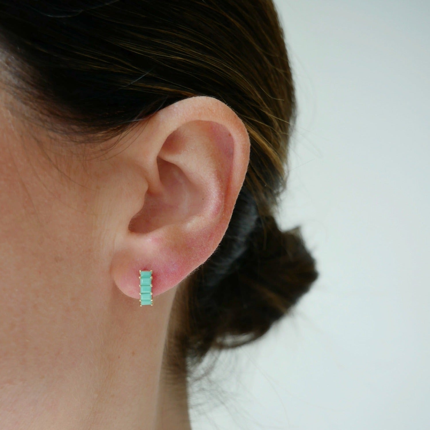 Prong Set Turquoise Baguette Mini Huggie Earring