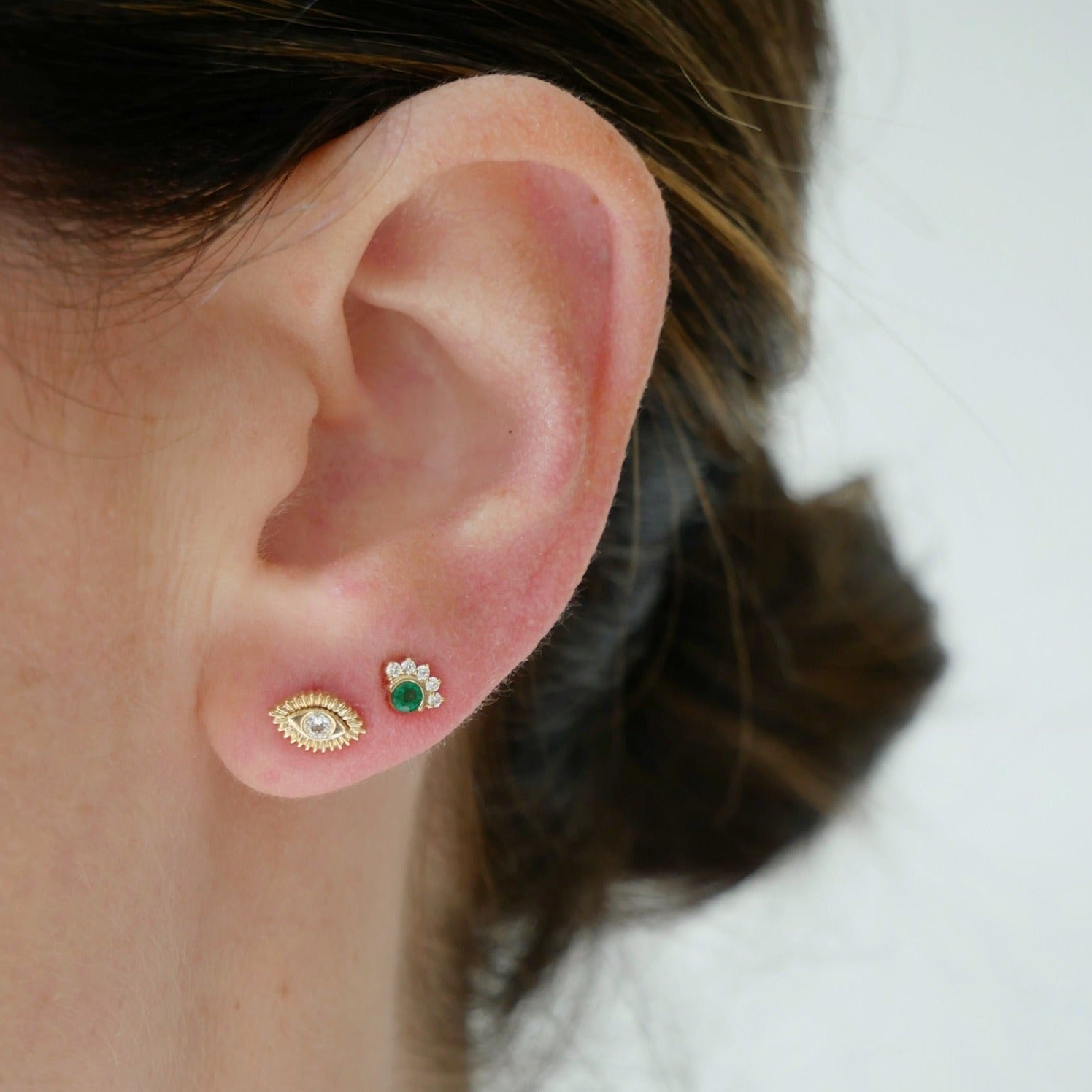 Diamond & Emerald Mini Fan Stud Earring