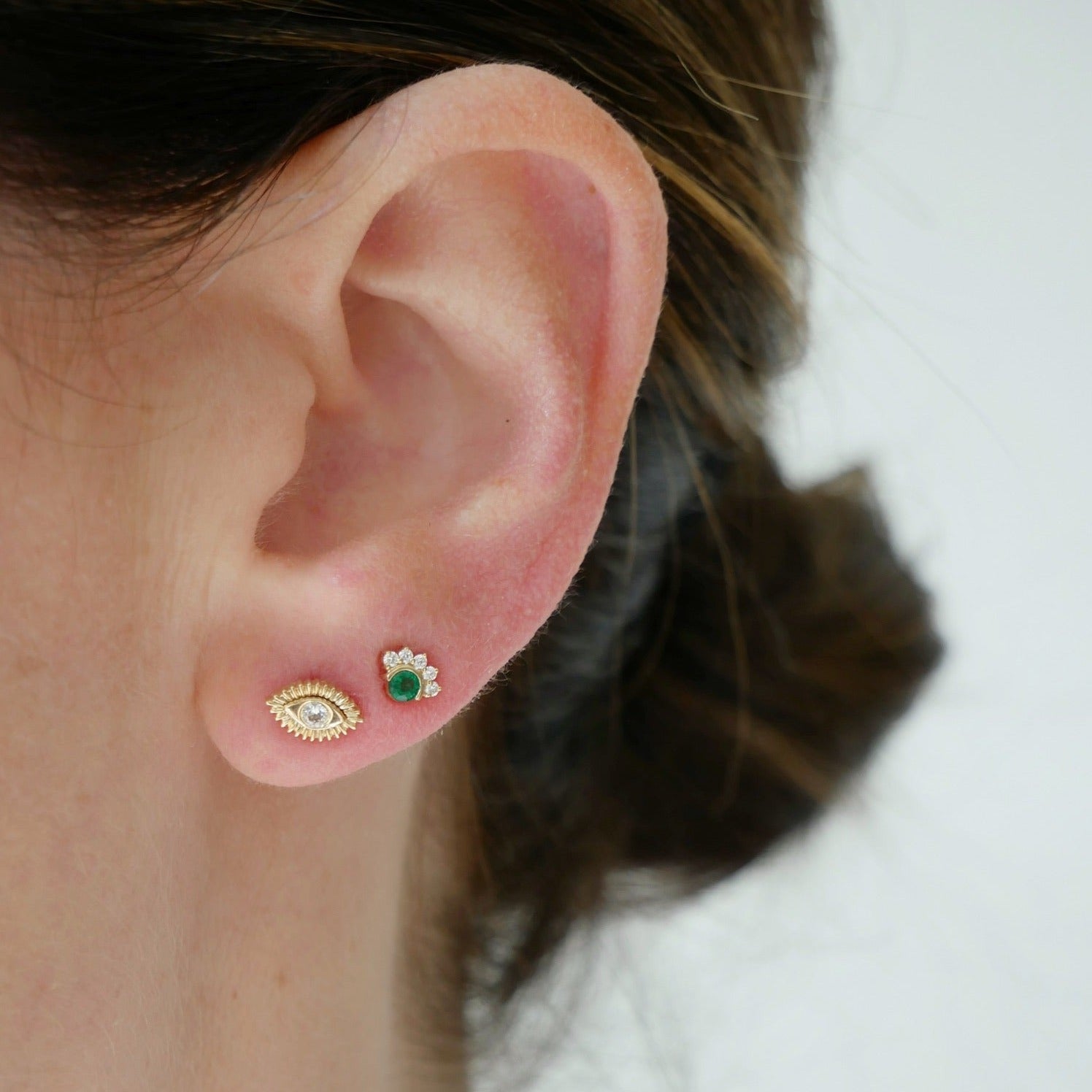 Gold & Diamond Evil Eye Protection Stud Earring