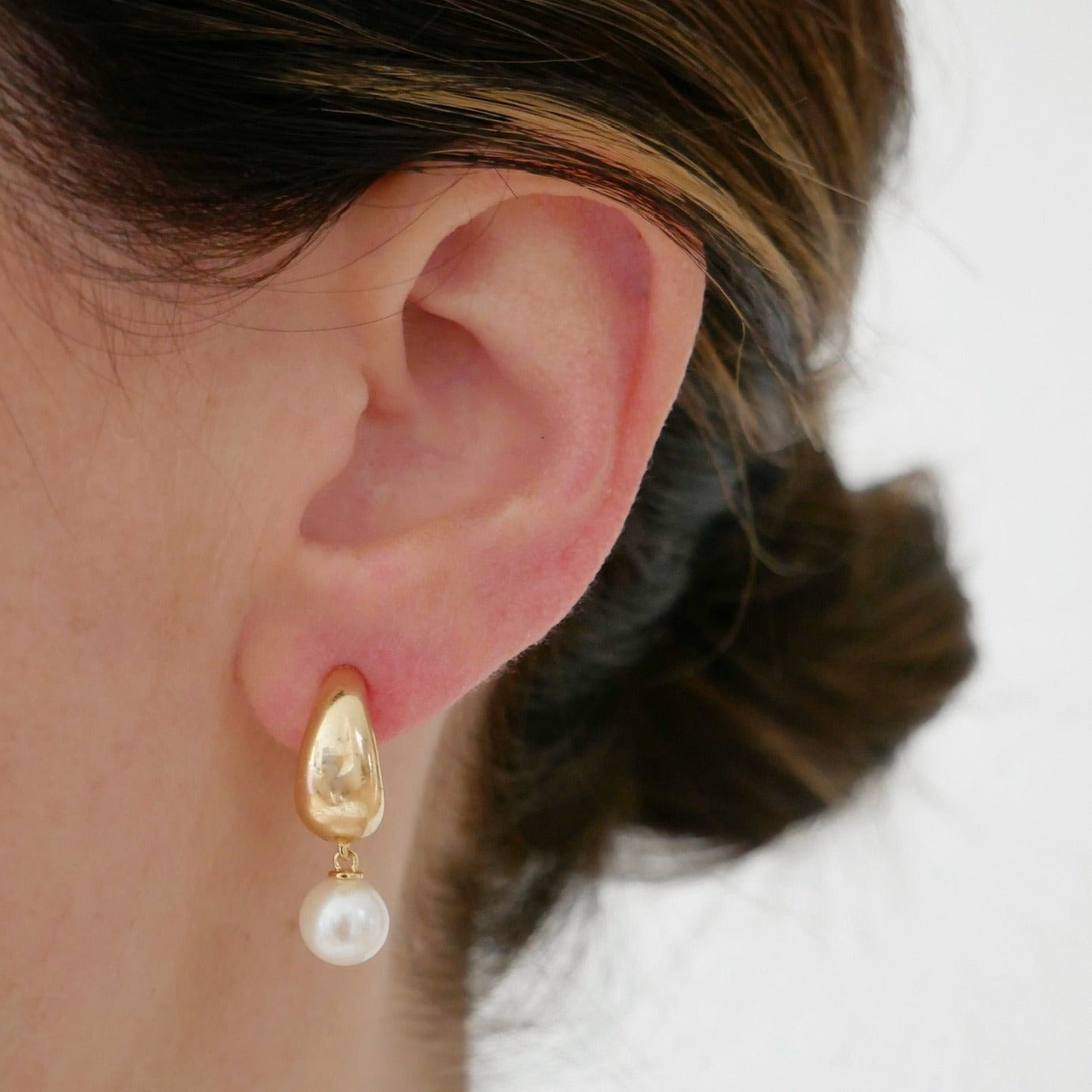 Pearl Drop Jumbo Dome Huggie Earrings