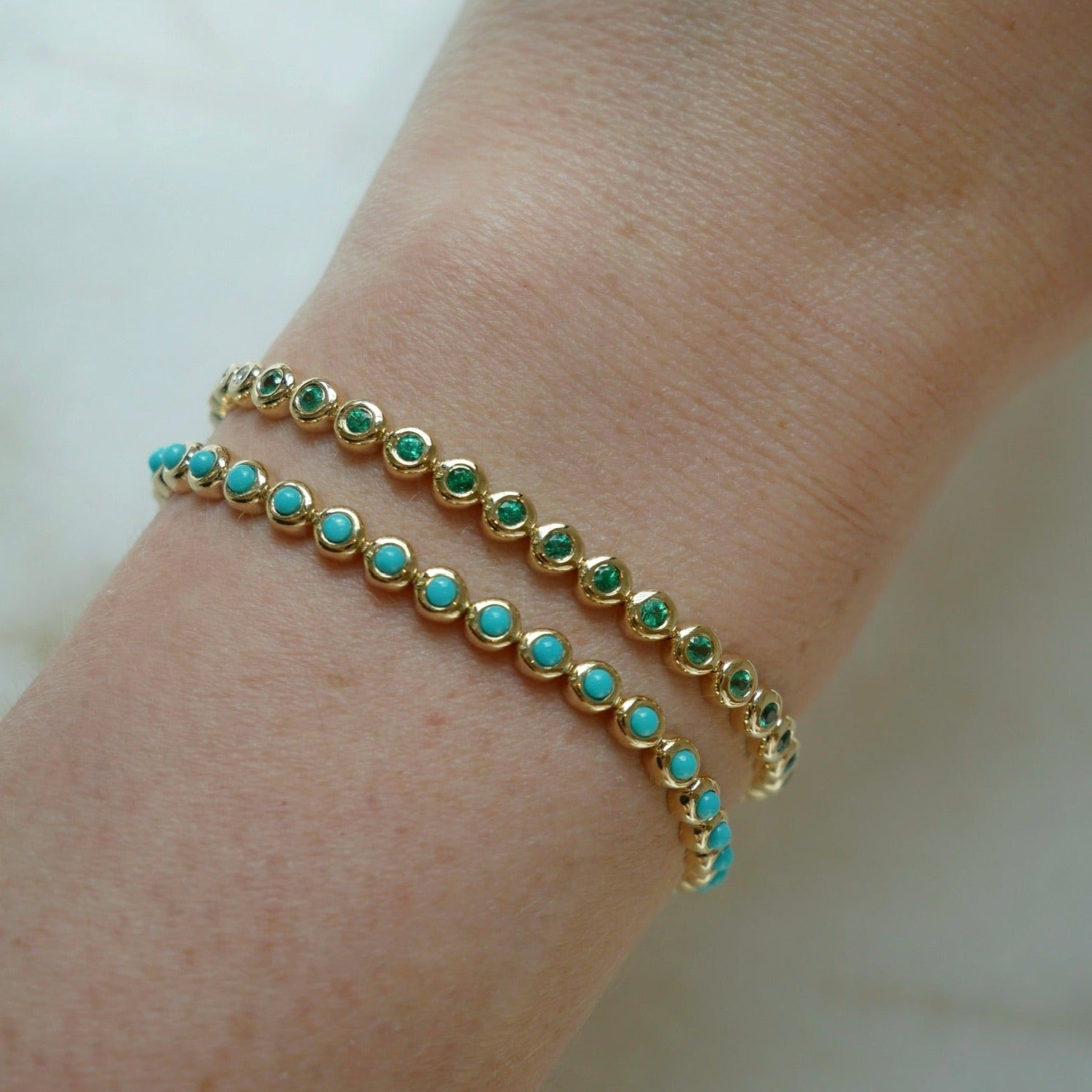 Emerald & Diamond Pillow Eternity Bracelet