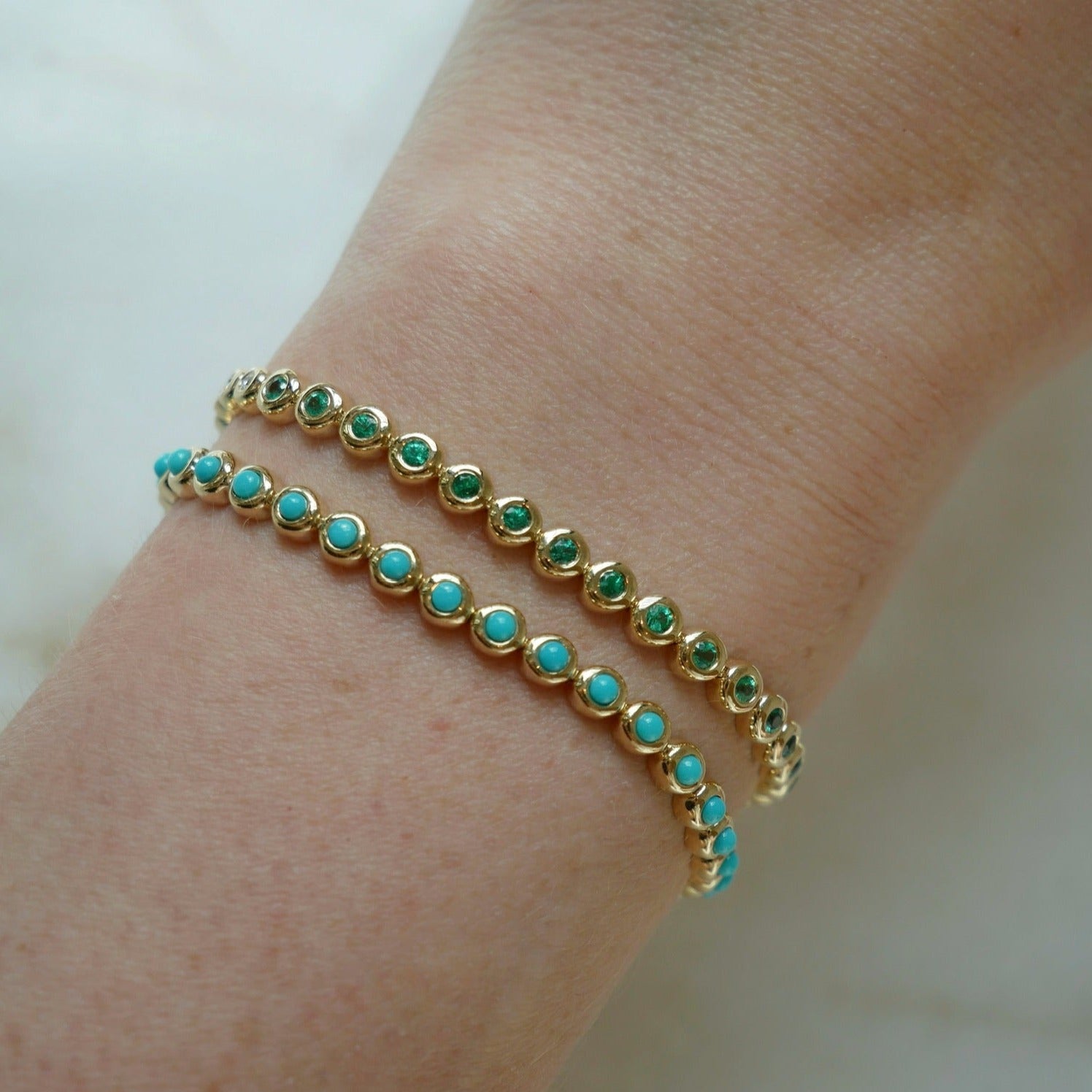 Turquoise & Diamond Pillow Eternity Bracelet