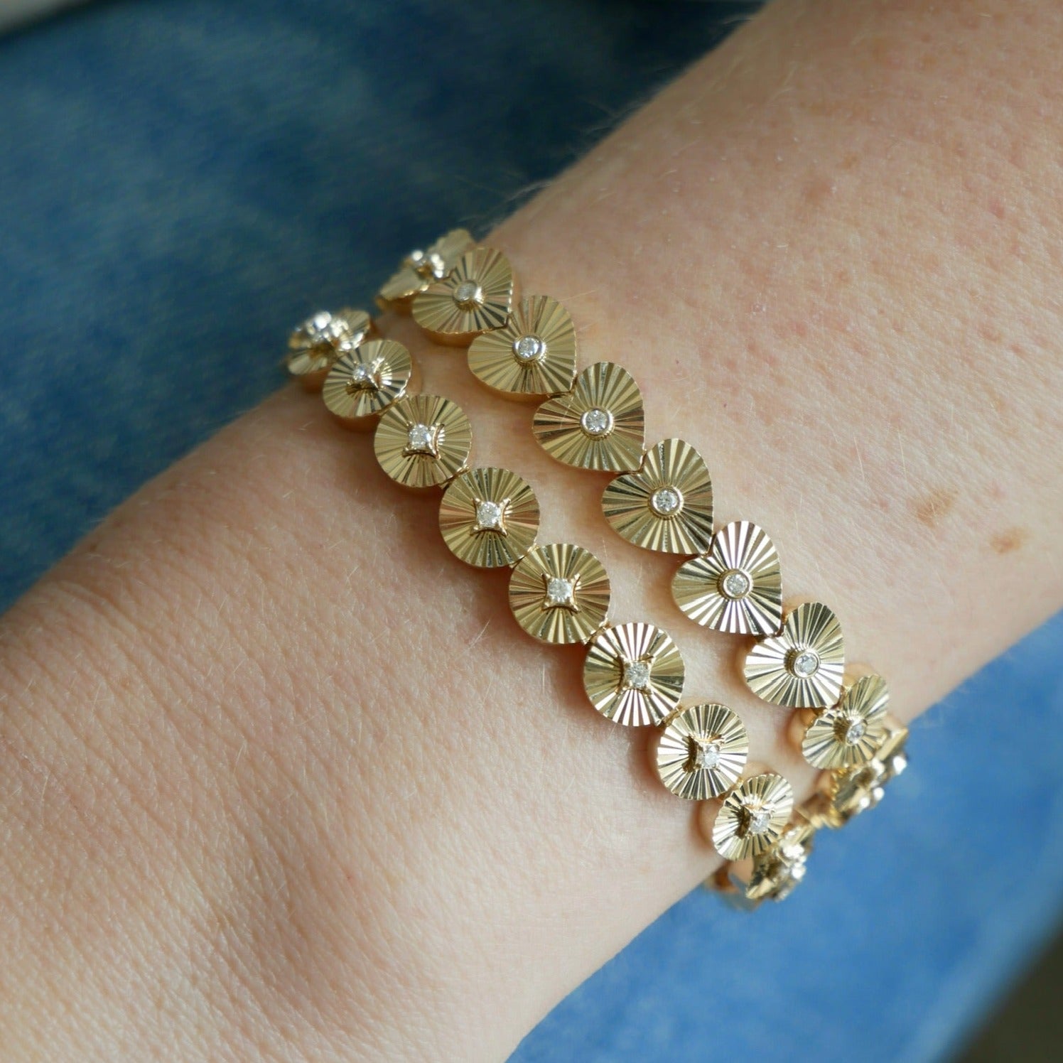 Gold & Diamond Fluted Disc Eternity Bracelet