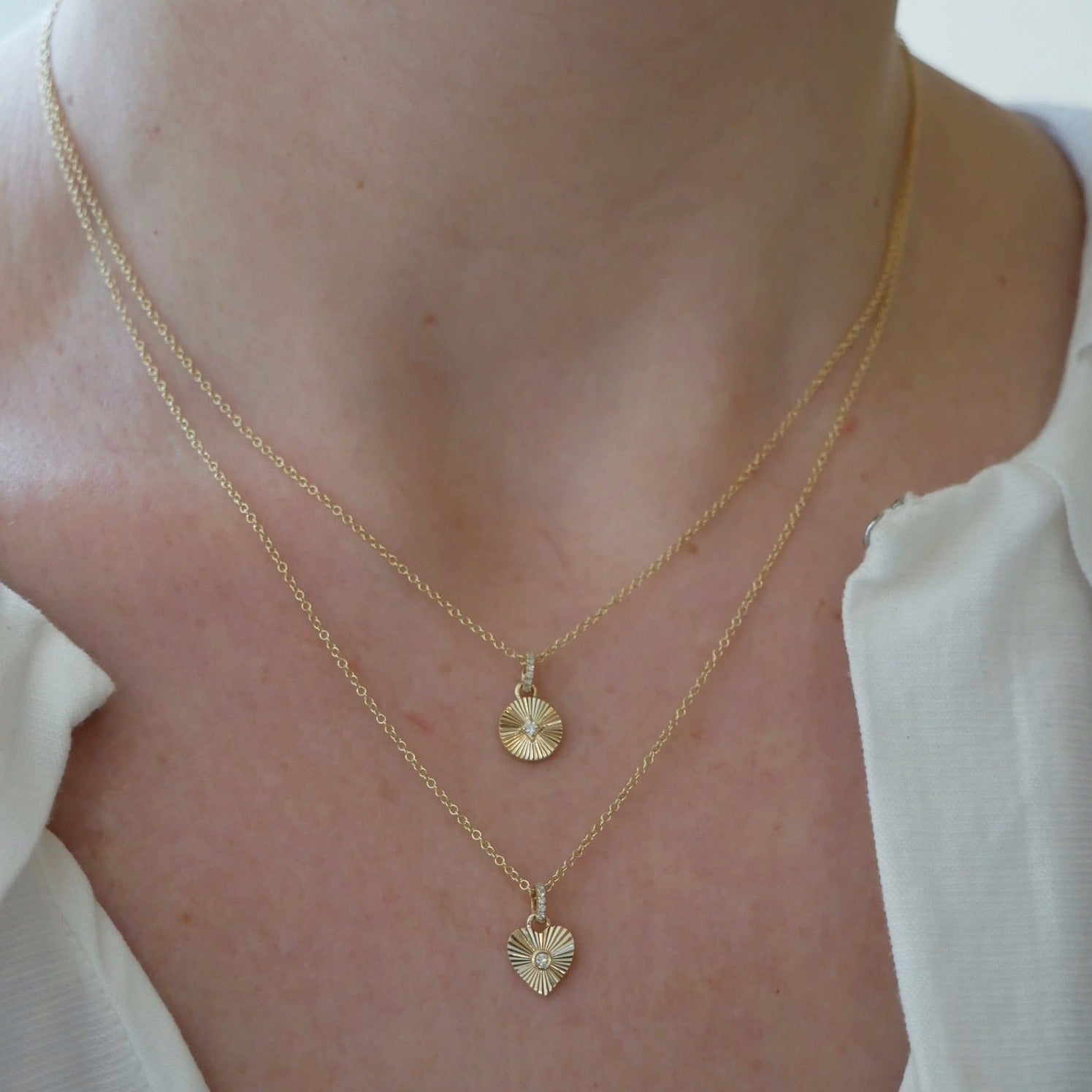 Gold & Diamond Fluted Disc Necklace