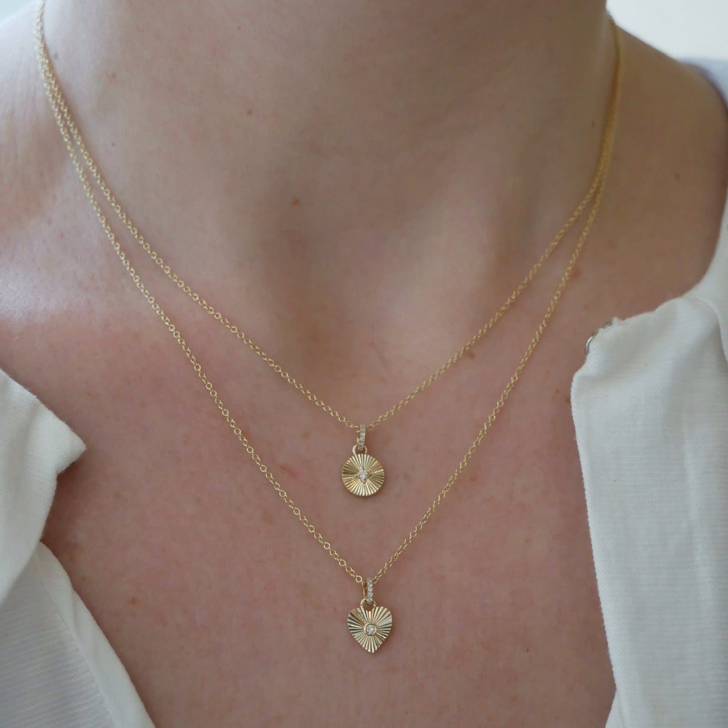 Gold & Diamond Fluted Heart Necklace