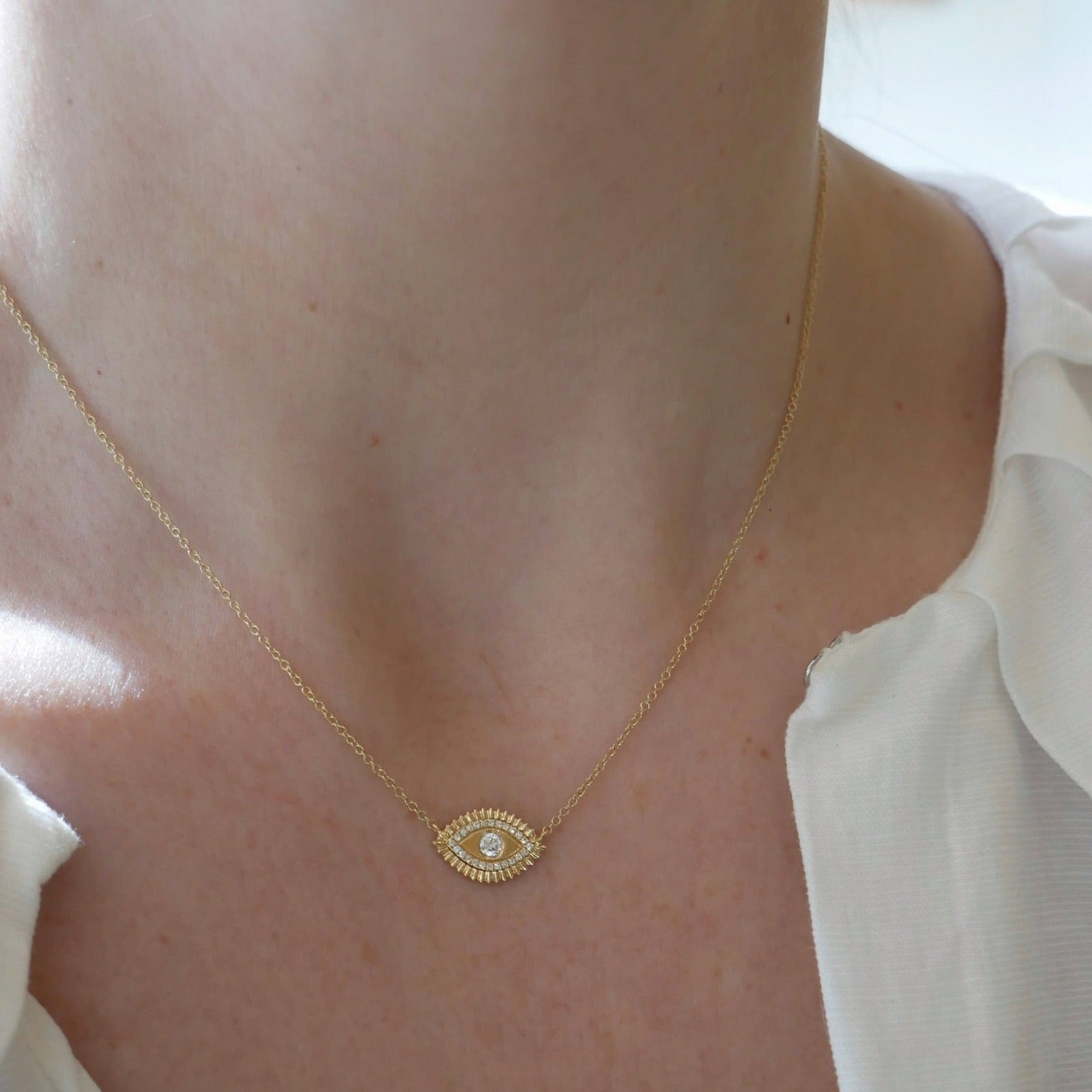 Gold & Diamond Evil Eye Protection Necklace