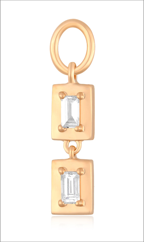 Diamond and Gold Baguette Huggie Charm