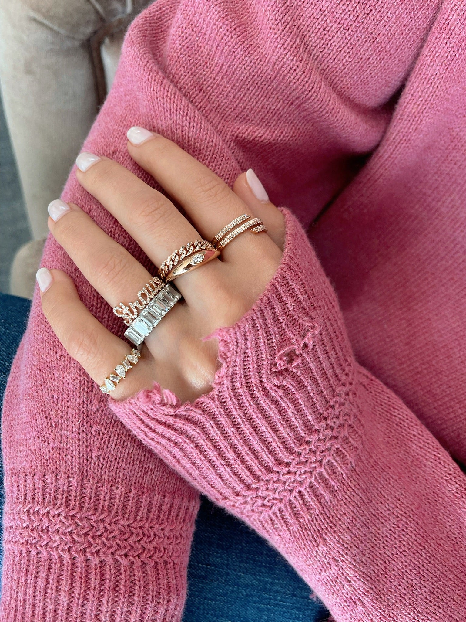 Diamond Script Name Ring