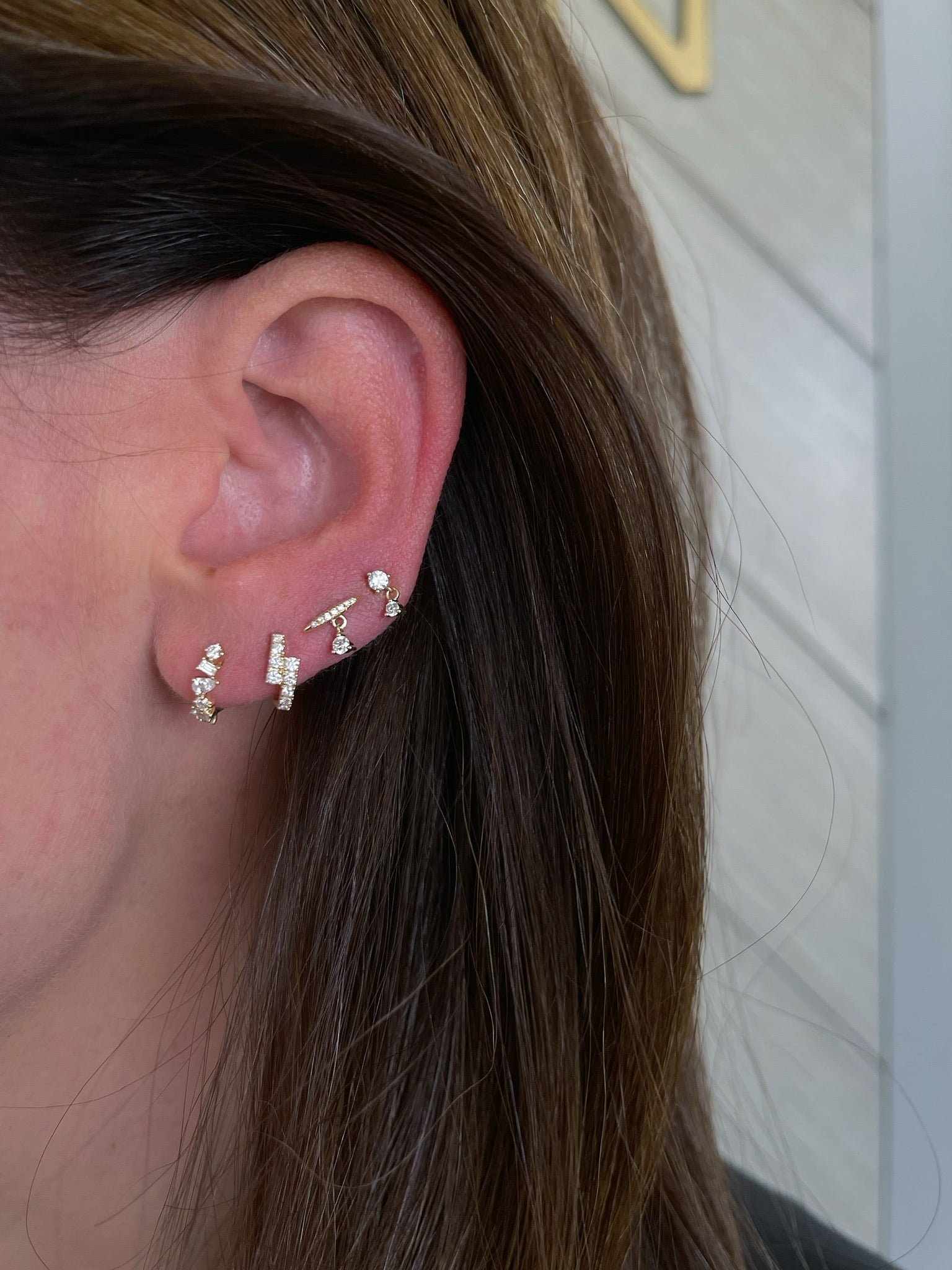 Multi Faceted Diamond Mini Huggie Earring