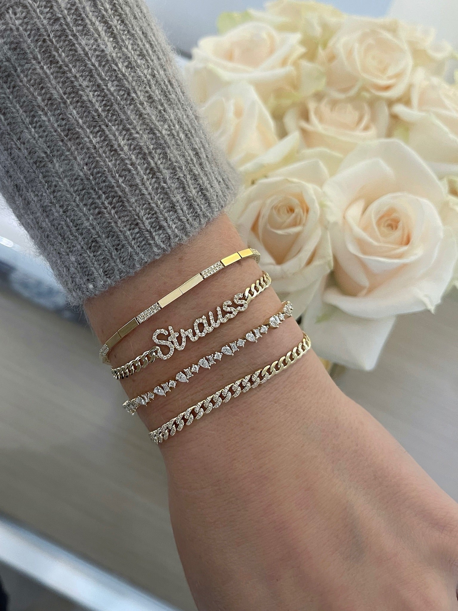 Diamond Script Name Curb Chain Bracelet