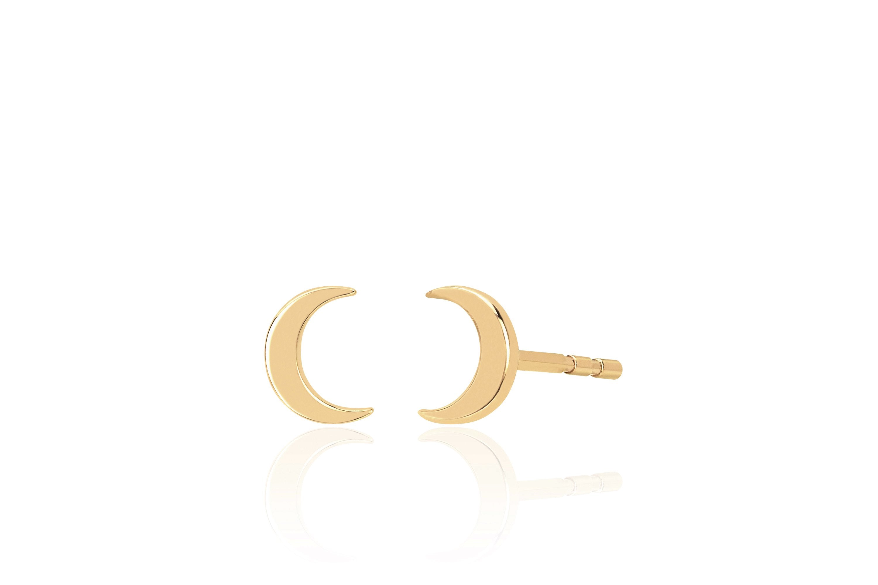 Gold Mini Moon Stud Earring