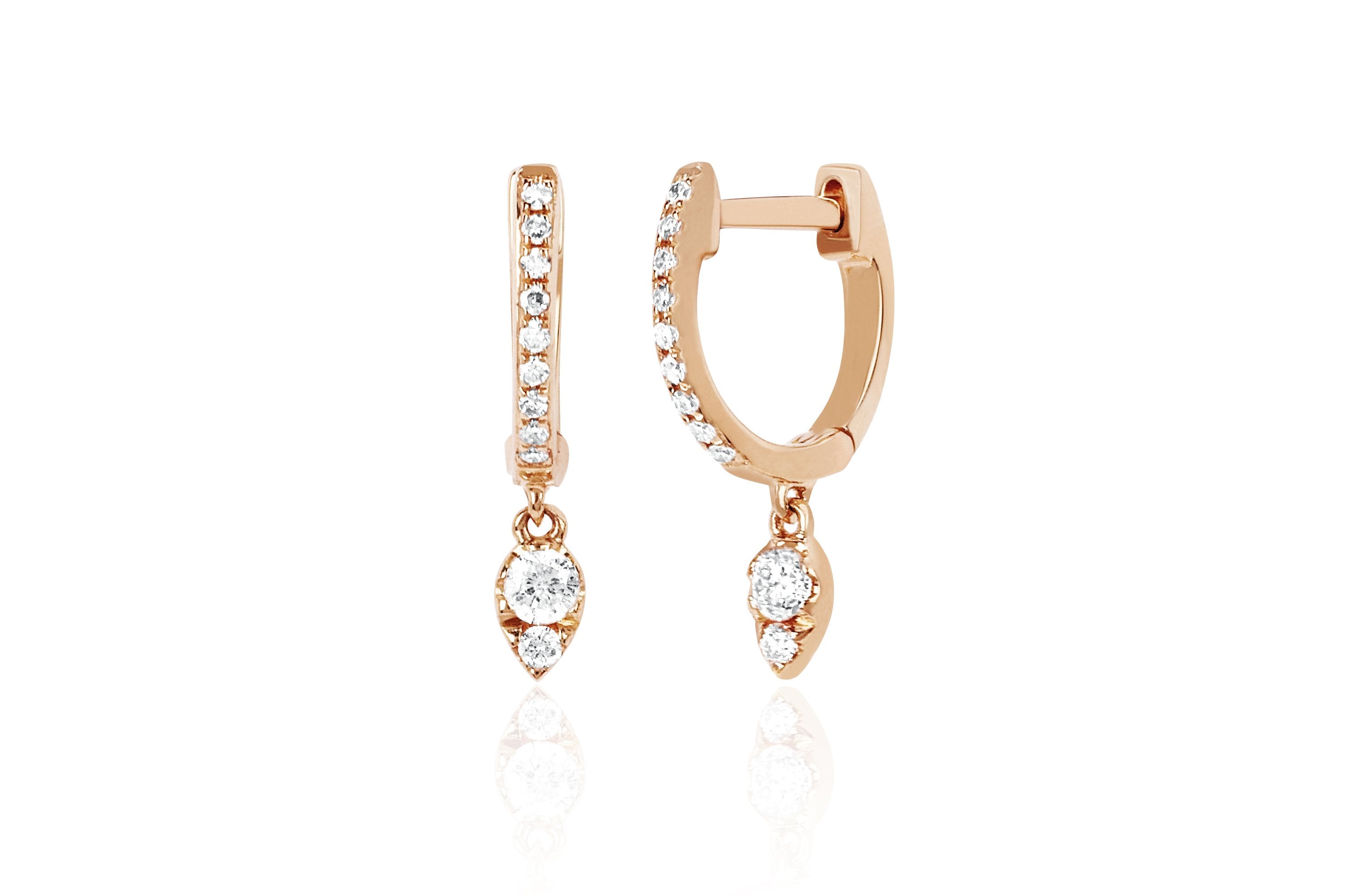 Diamond Mini Huggie With Diamond Teardrop Drop Earring