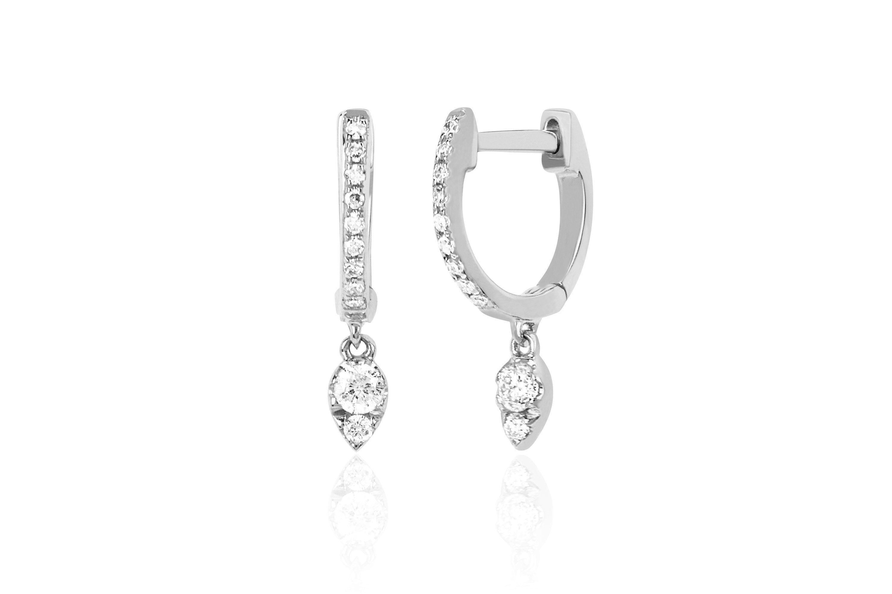 Diamond Mini Huggie With Diamond Teardrop Drop Earring