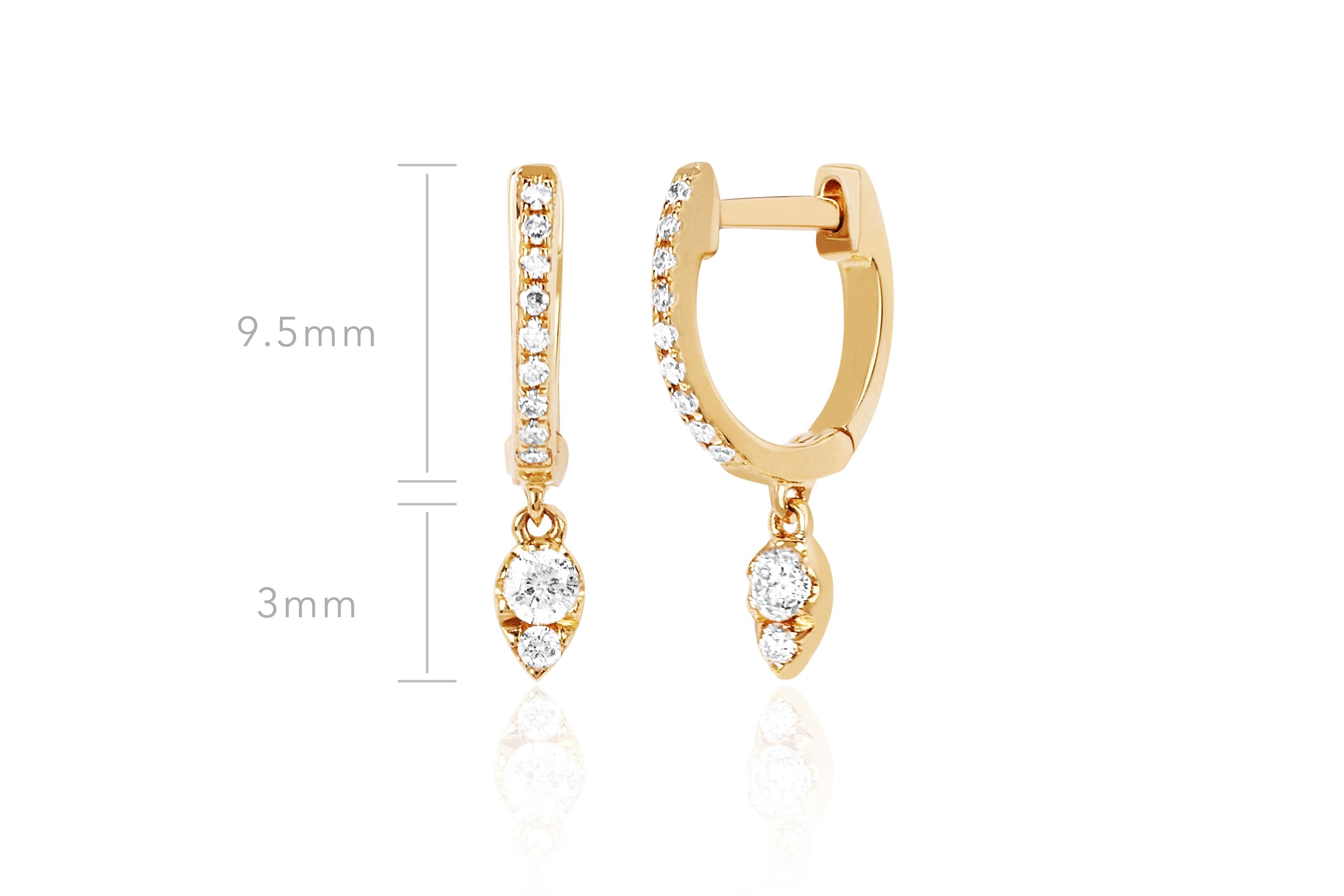 Diamond Mini Huggie With Diamond Teardrop Drop Earring