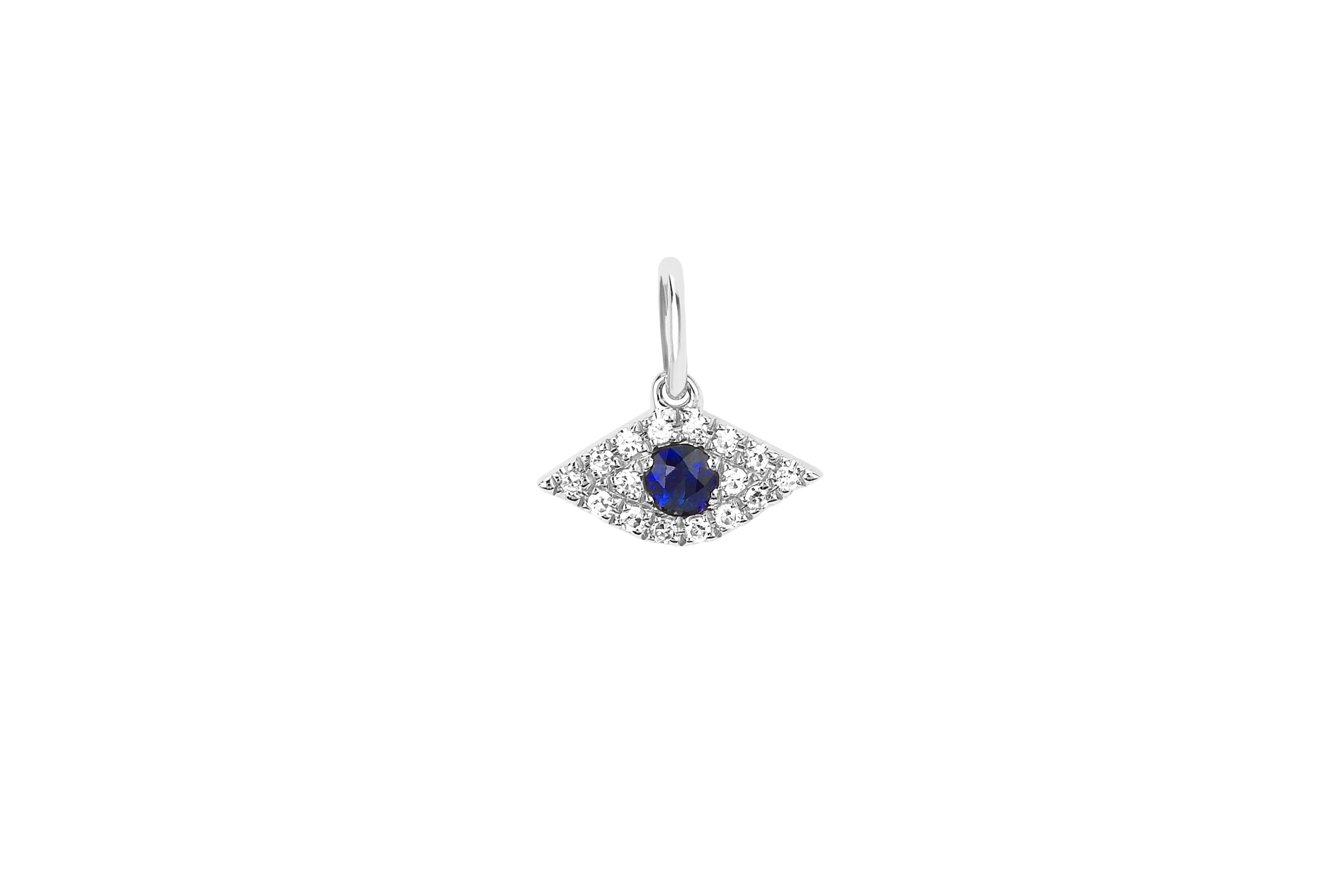 Diamond Evil Eye With Blue Sapphire Necklace Charm