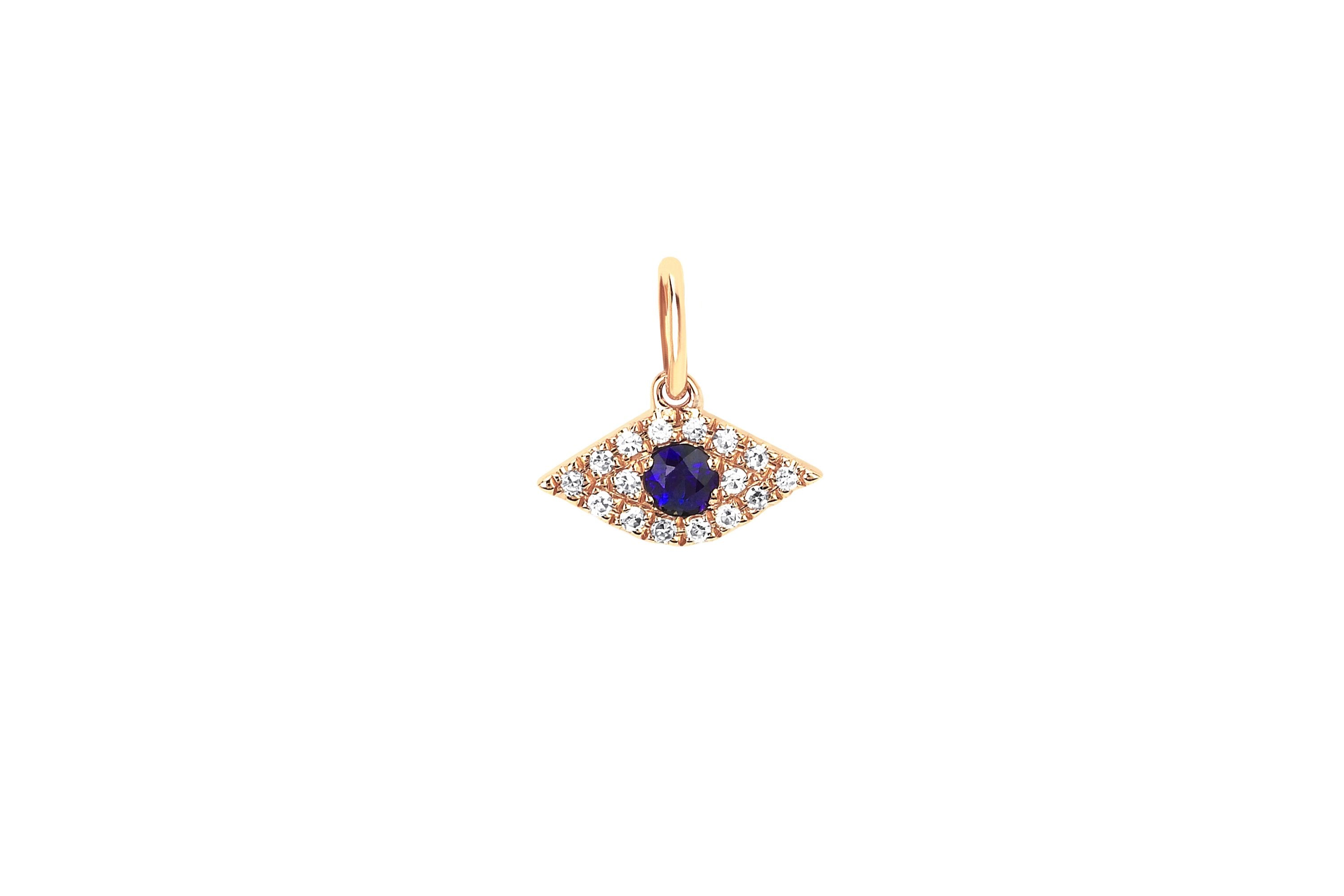 Diamond Evil Eye With Blue Sapphire Necklace Charm