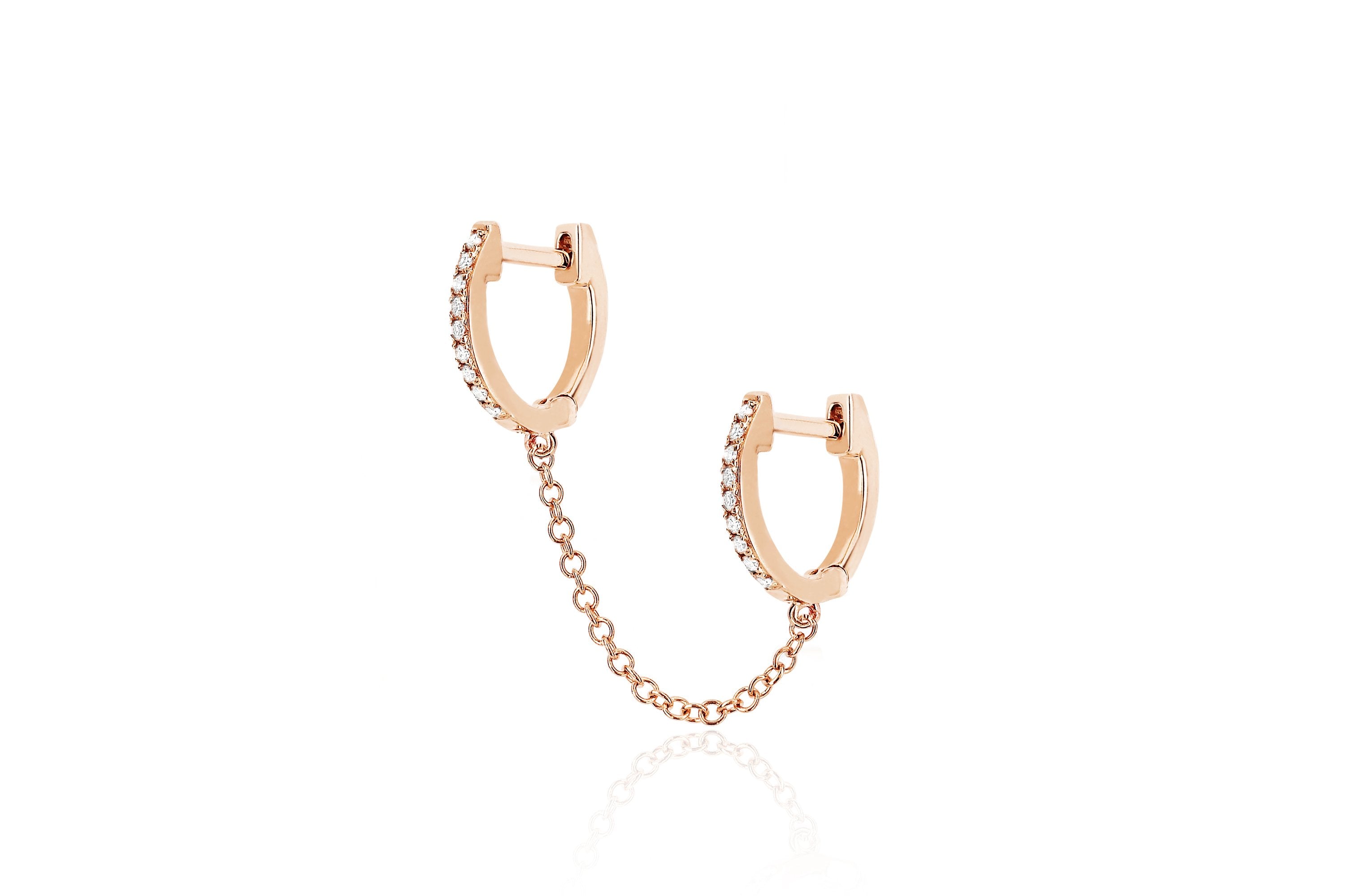 Diamond Double Huggie Chain Earring