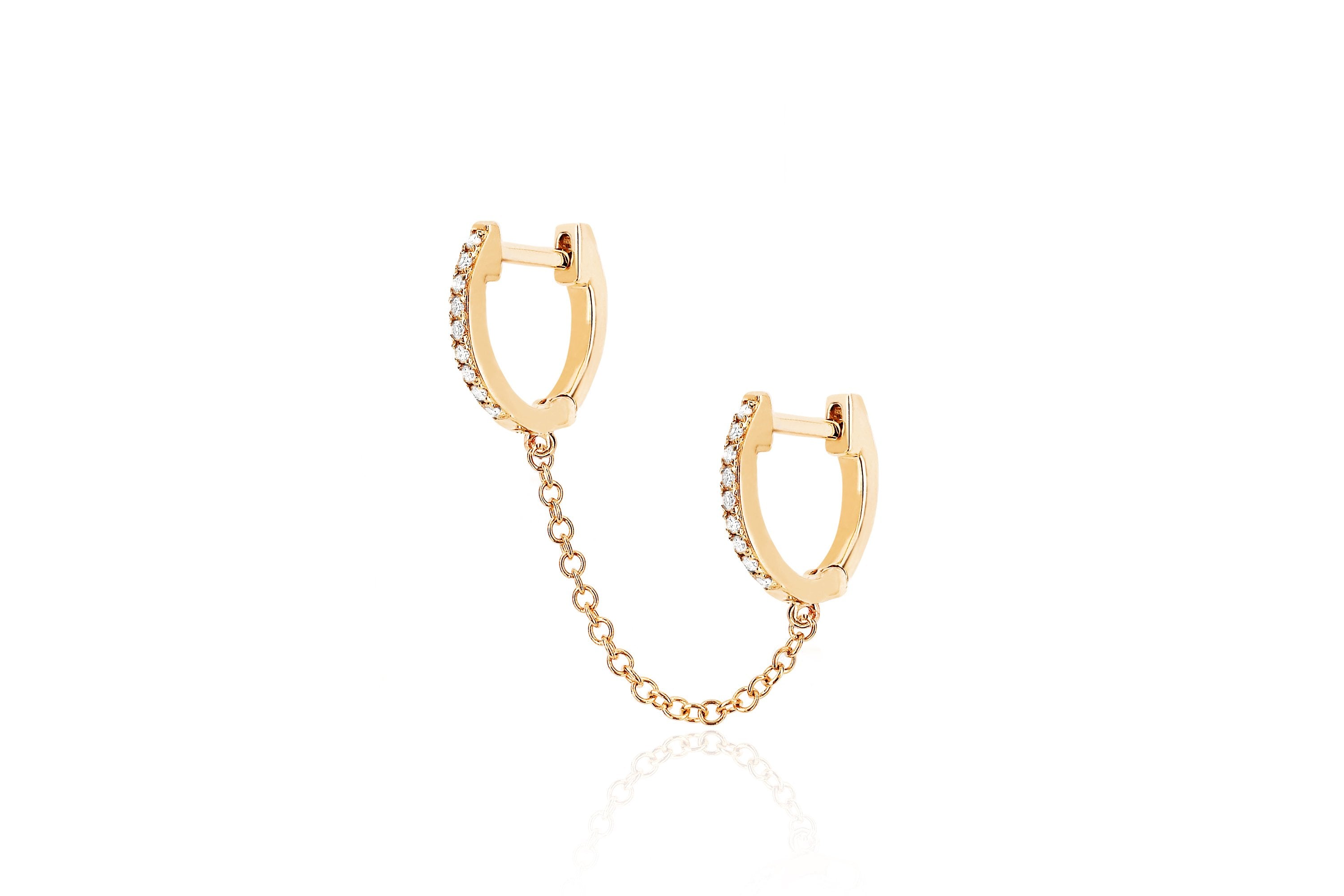 Diamond Double Huggie Chain Earring