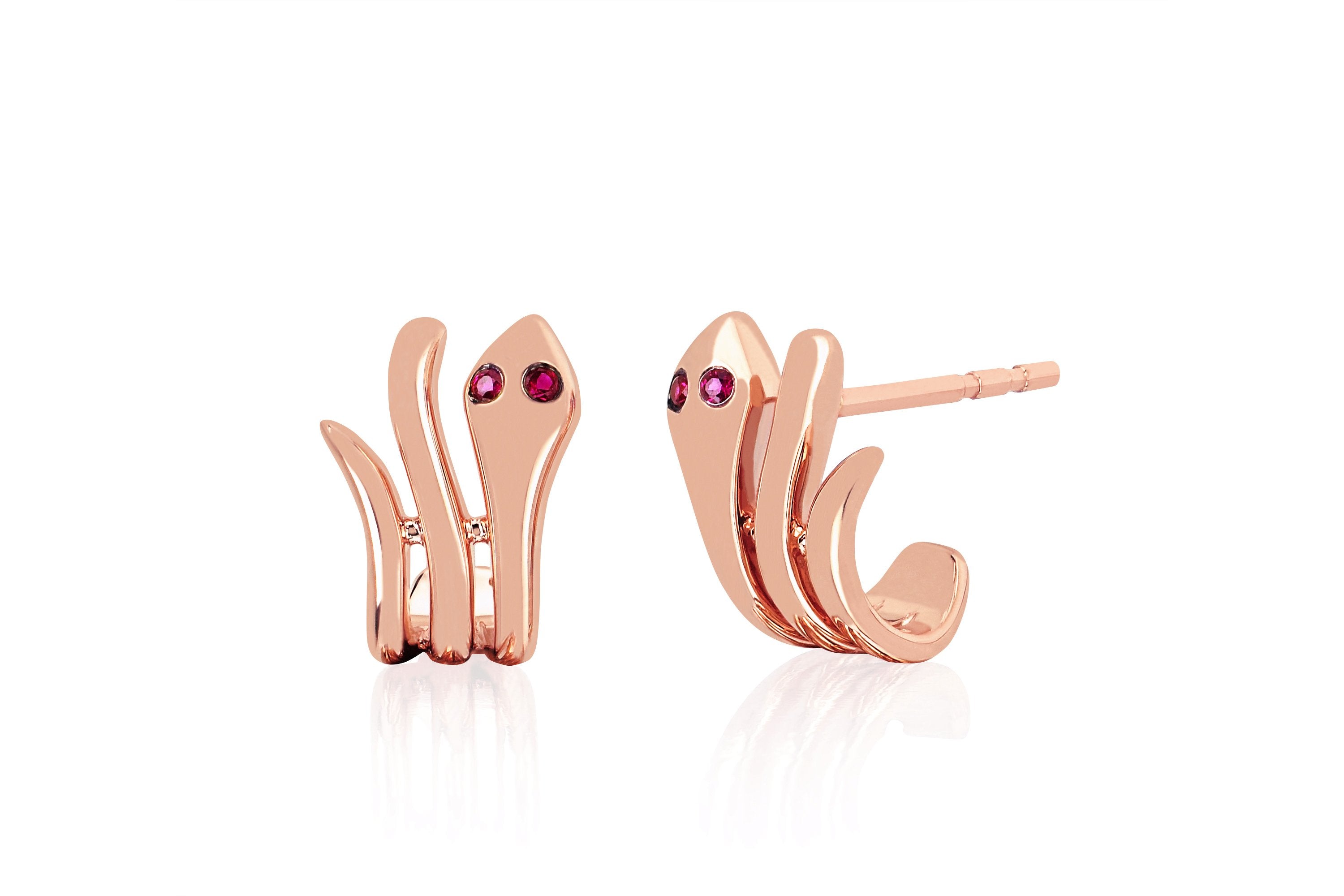 Gold Snake Earring With Ruby Eyes