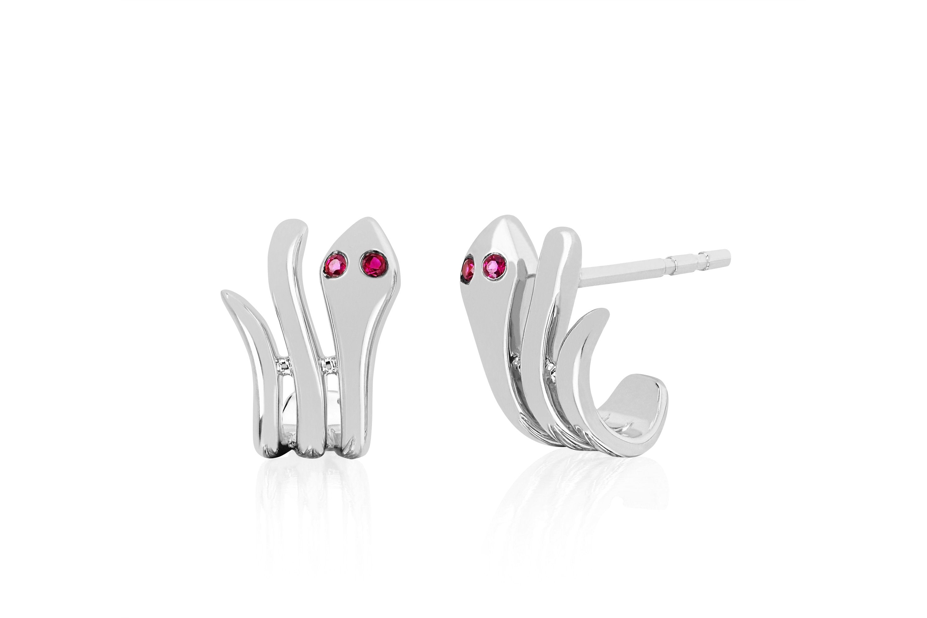 Gold Snake Earring With Ruby Eyes